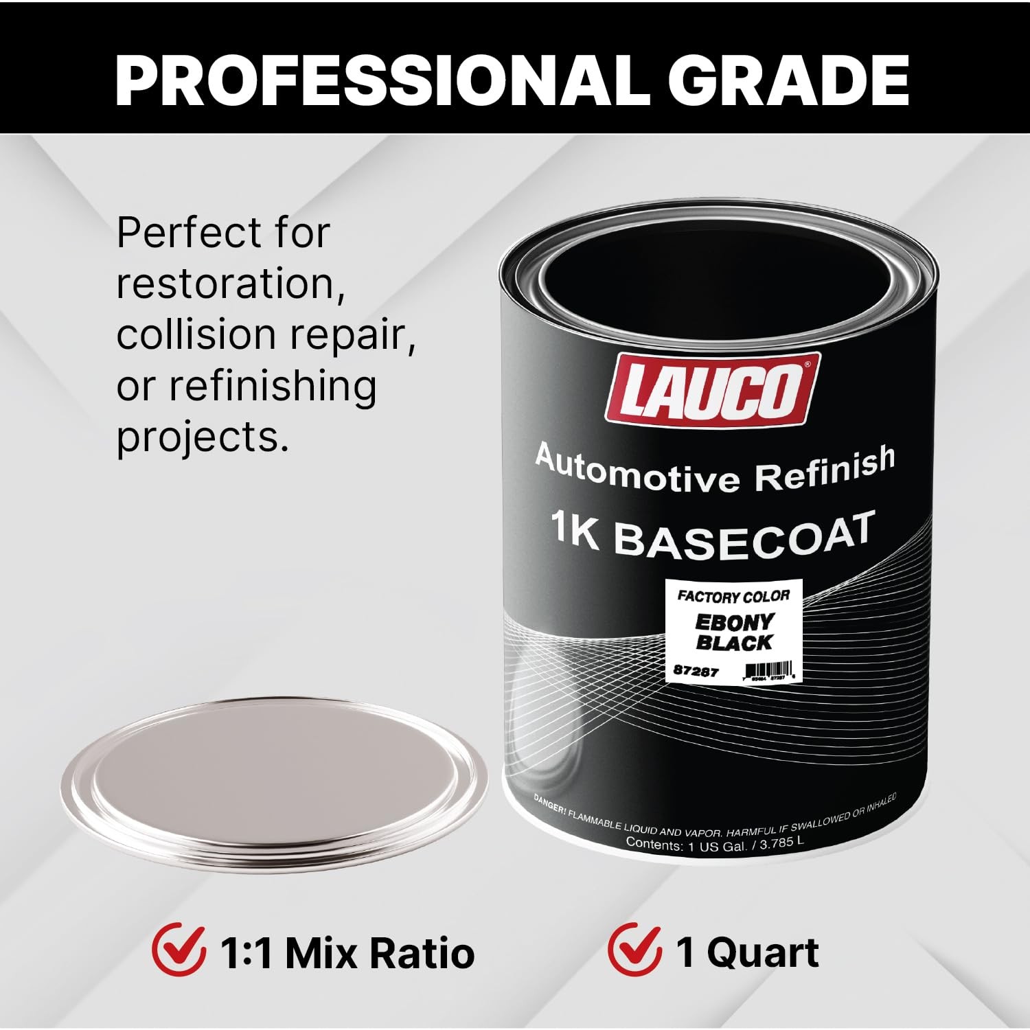LAUCO Black 1K Basecoat Automotive Paint – 1 Quart – Spray Gun Ready [87287]