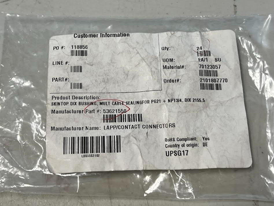 Lot of 24 Lapp 53621550 Multiple sealing insert PG 21 5 Cable Entries 5mm dia.