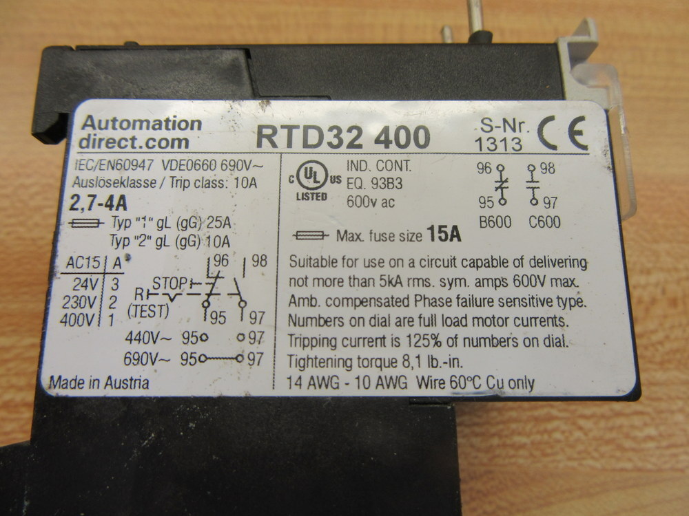 Automation Direct RTD32 400 Thermal Overload Relay RTD32400