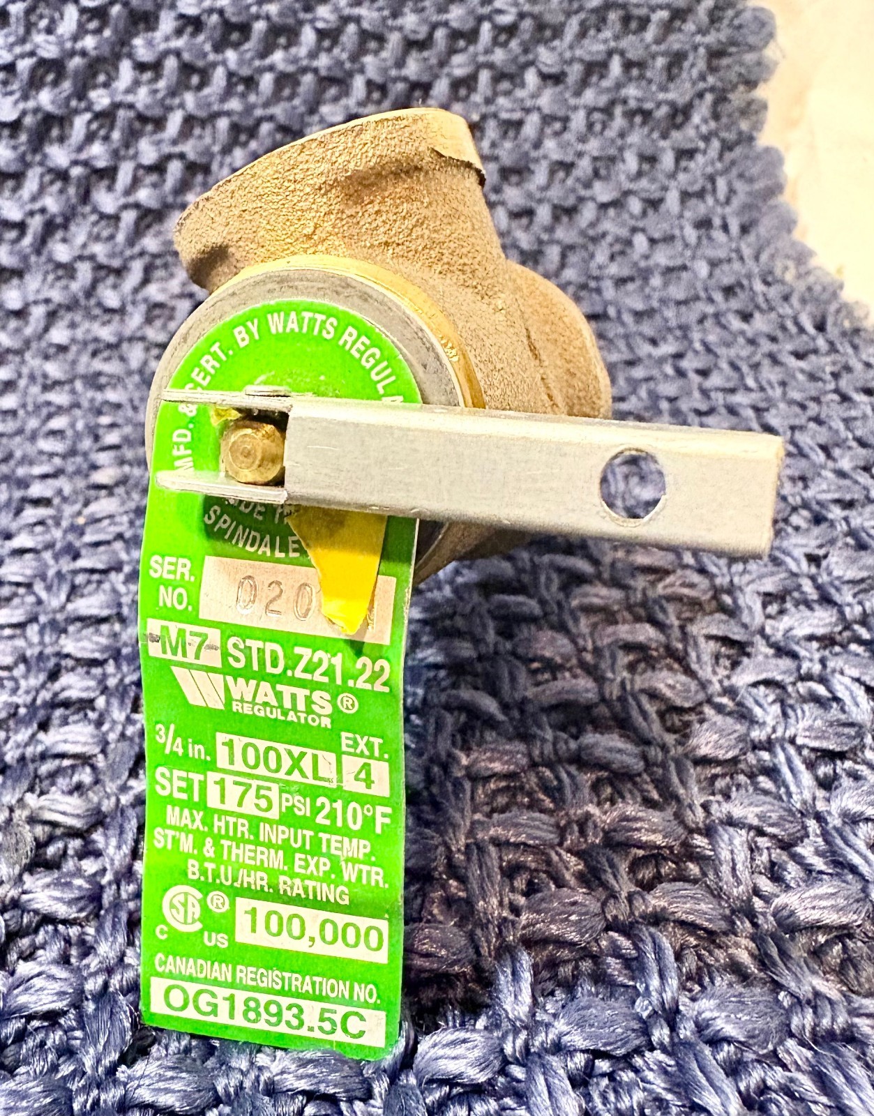 Watts Regulator 100XL Pressure Relief Valve 3/4″ Set 175