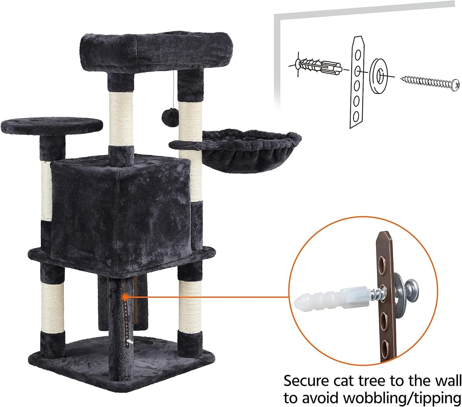 Topeakmart Medium Plush Cat Tree for Small Kittens, Dark Gray