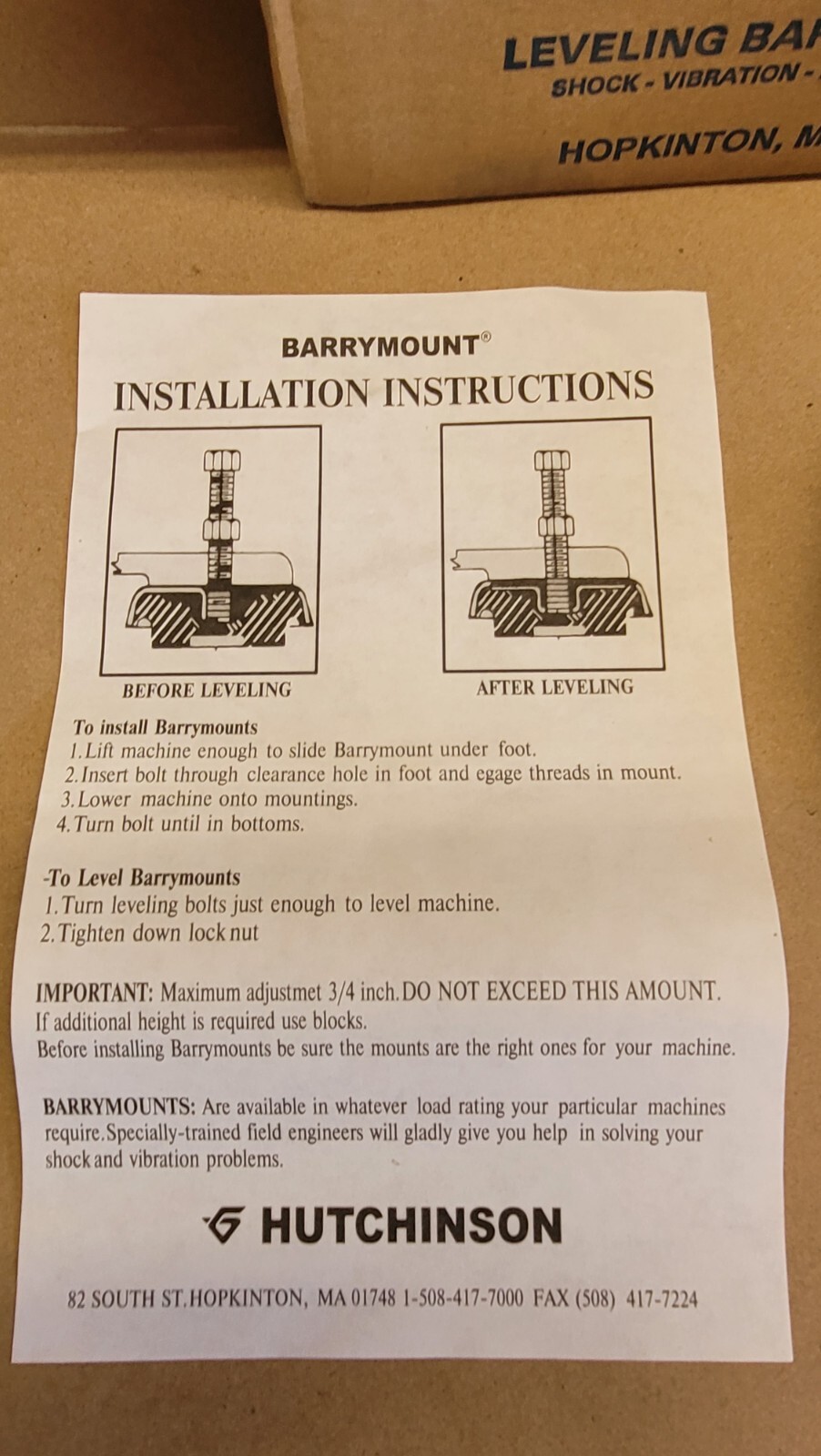Hutchinson Type LM5-B Leveling Barrymount Machine Leveler