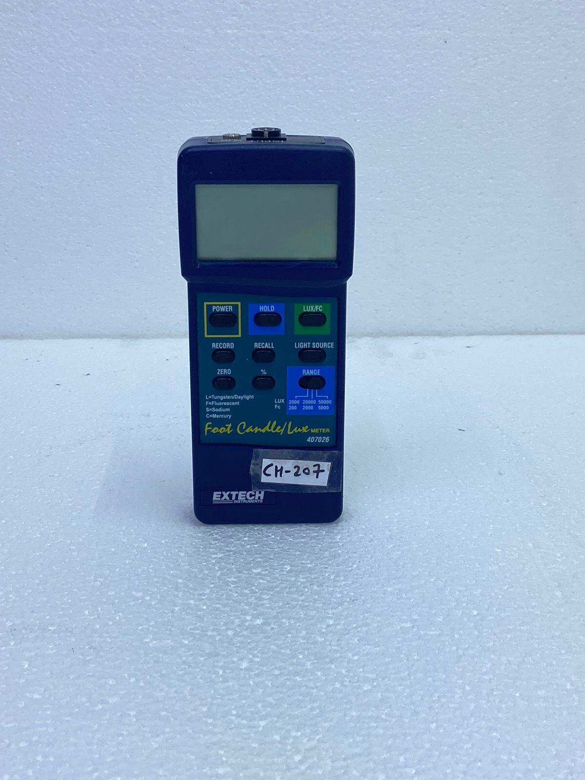 Extech 407026 Foot Candle Lux Heavy Duty Light Meter , CH#207