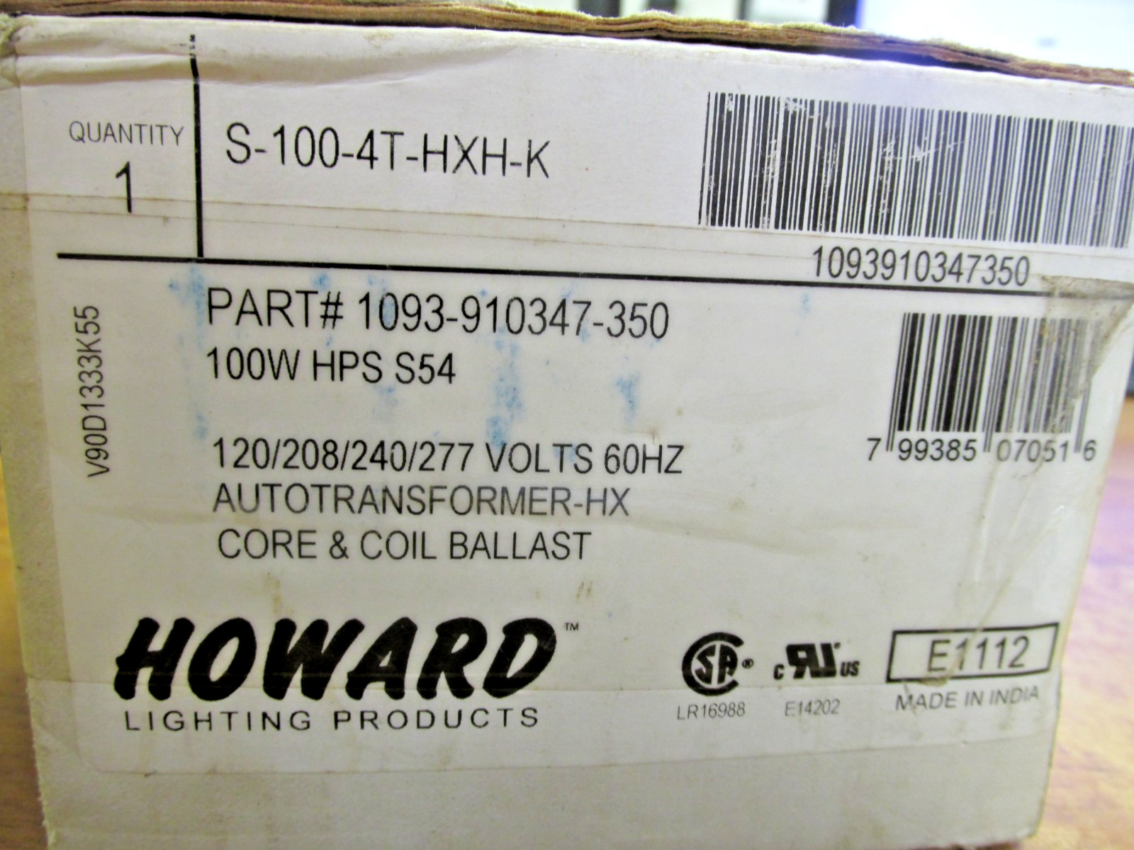 NIB. HOWARD CORE & COIL BALLAST 100W, 120/277V, CAT# S-100-4T-HXH-K .. TW-37
