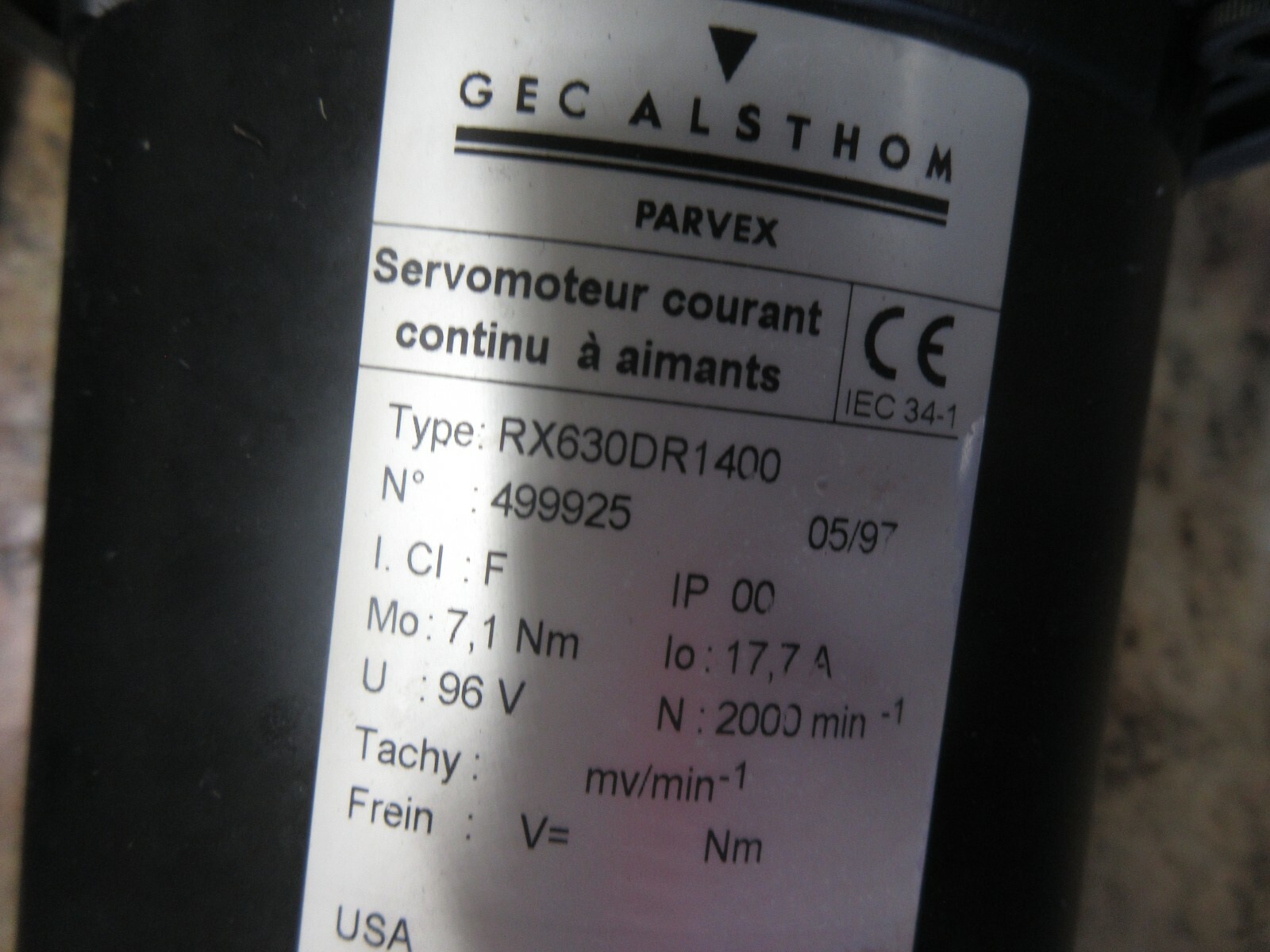 PARVEX GEC ALSTHOM SERVO MOTOR RX630DR1400 845M-5S65LD3000R 12598229 EACH 1