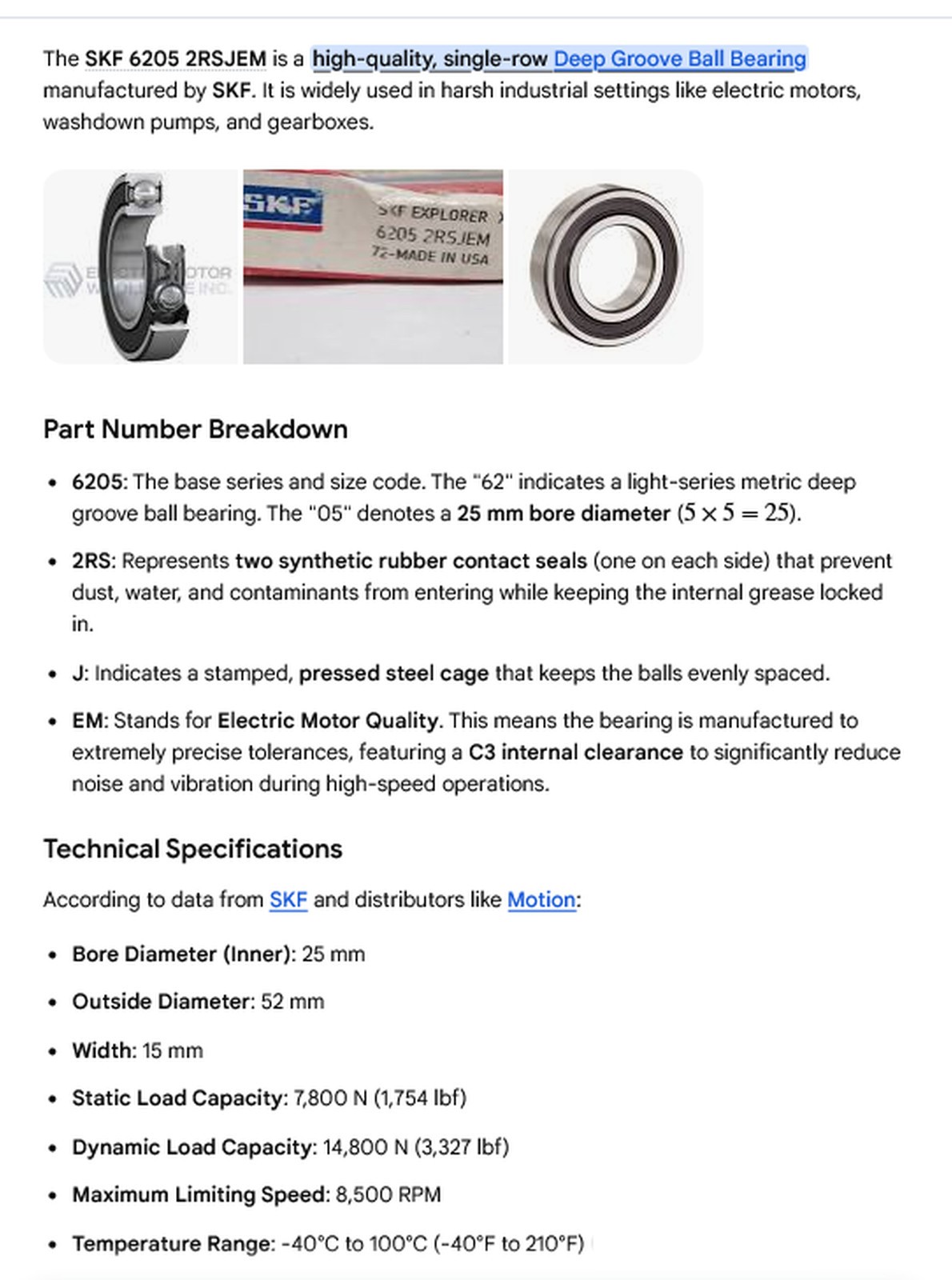 1 NEW SKF 6205 2RS JEM 25X52X15 RADIAL DEEP GROOVE BALL BEARING NIB *MAKE OFFER*