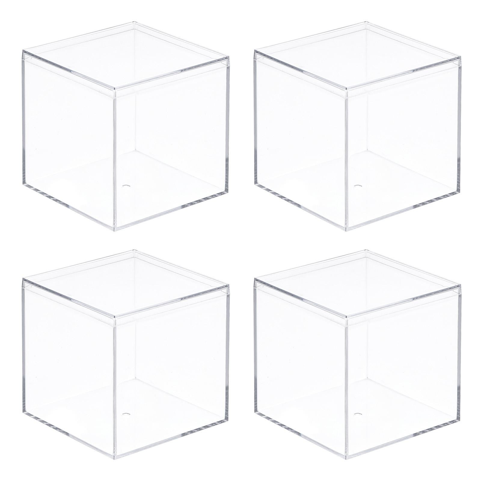 4Pack Clear Acrylic Plastic Storage Box Square Case with Lid, 7.5×7.5×7.5cm