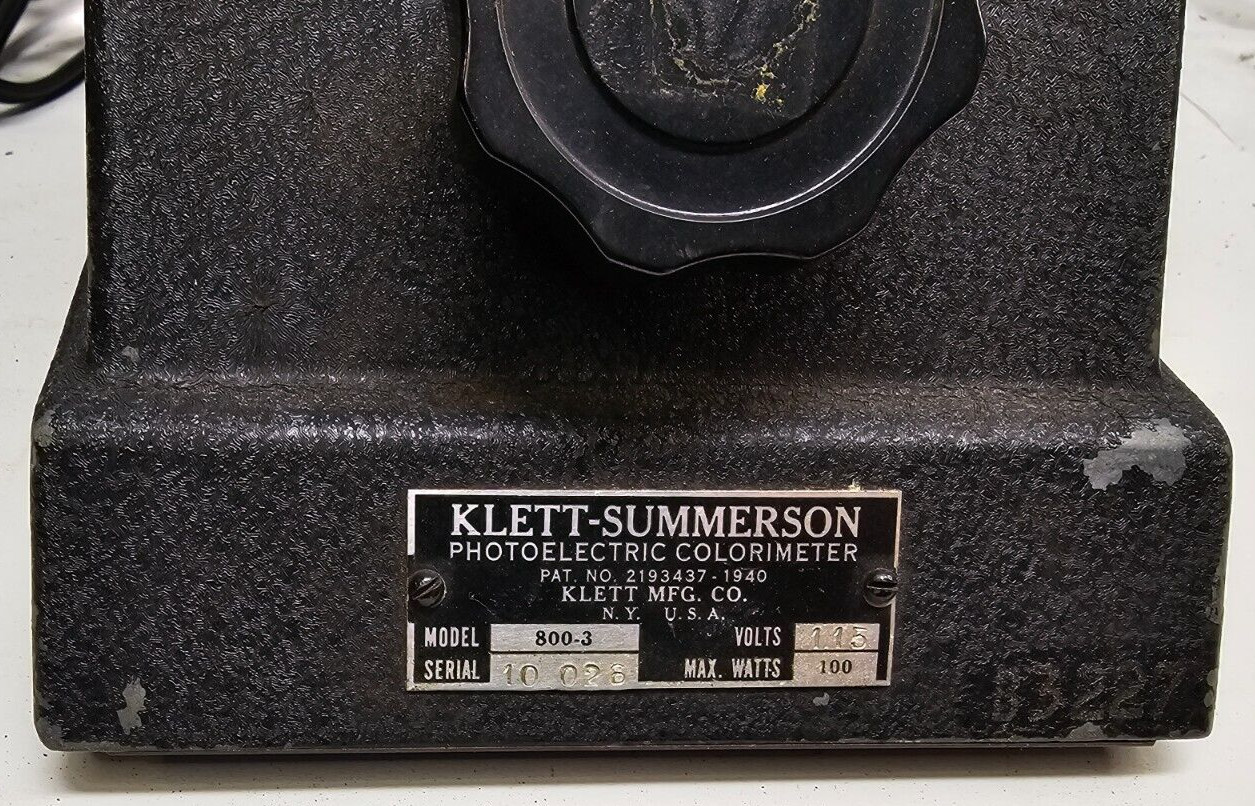 Vintage, Klett Summerson, Photoelectric Colorimeter, 800-3, Fires Up-UN-Tested
