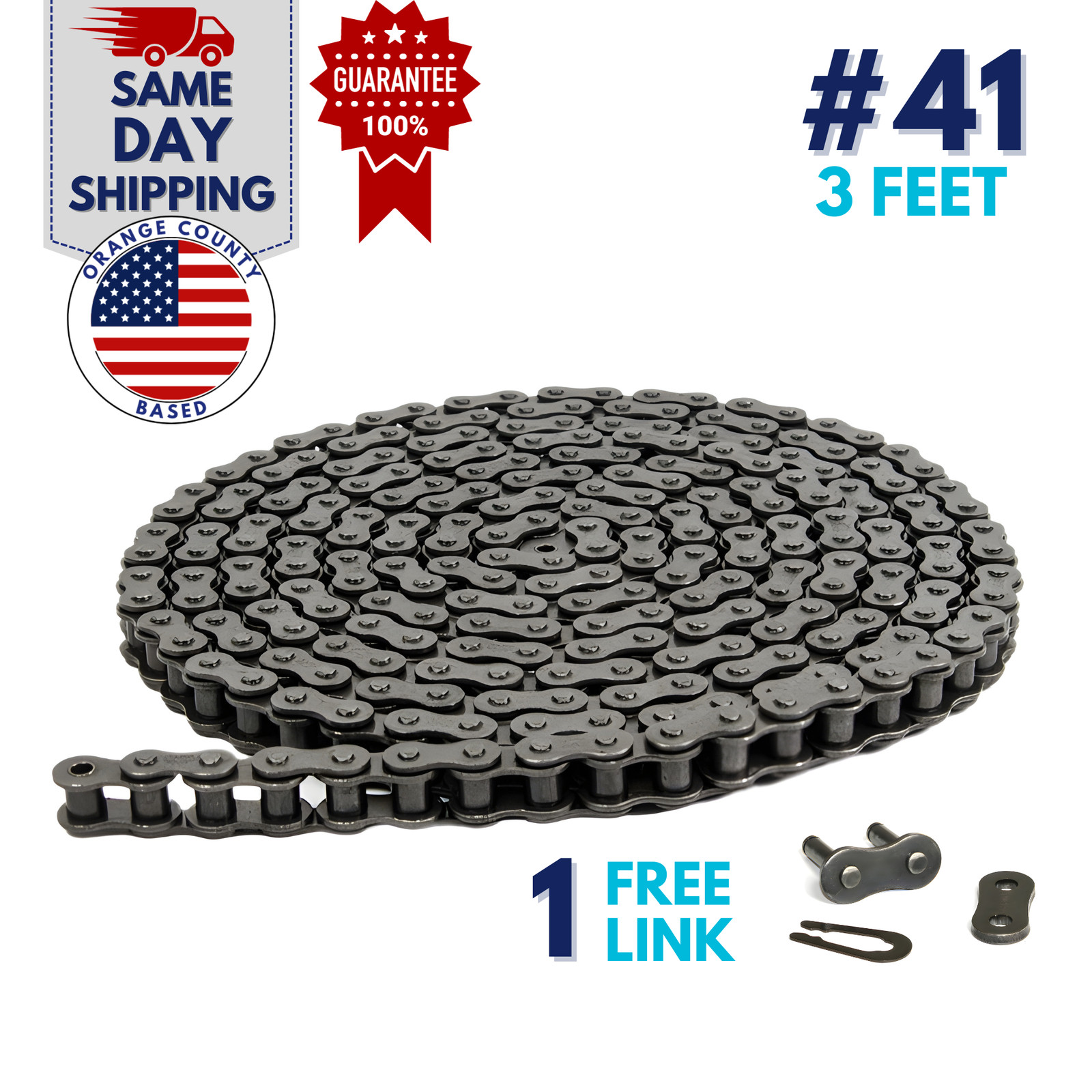 #41 Roller Chain 3 Feet with 1 Connecting Link Go-karts, Scooters and Mini Bike