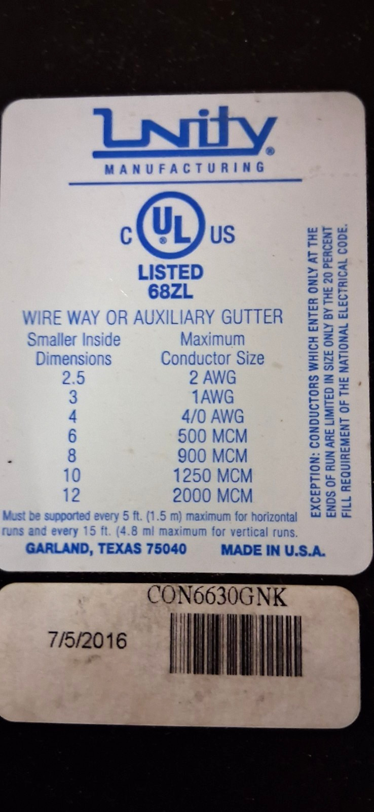 Unity CON6630GNK Pallet Includes 14 Wireways + 11 Caps [CTW]