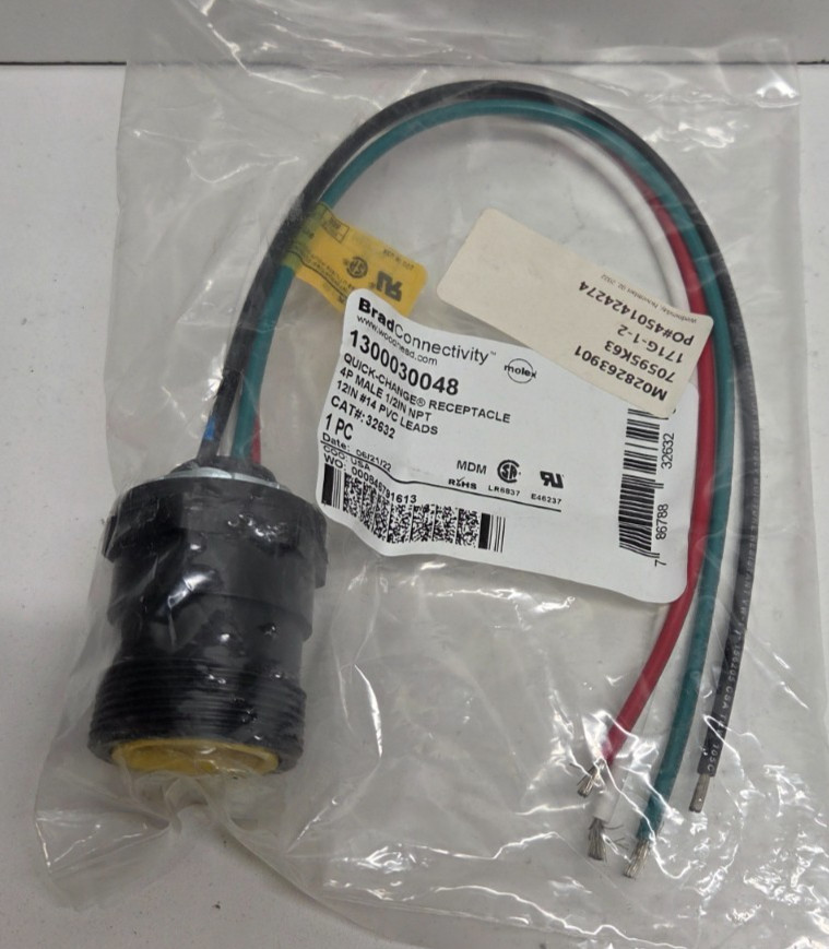 NEW IN BAG! WOODHEAD 4P MALE 1/2″ NPT QUICK-CHANGE RECEPTACLE 32632