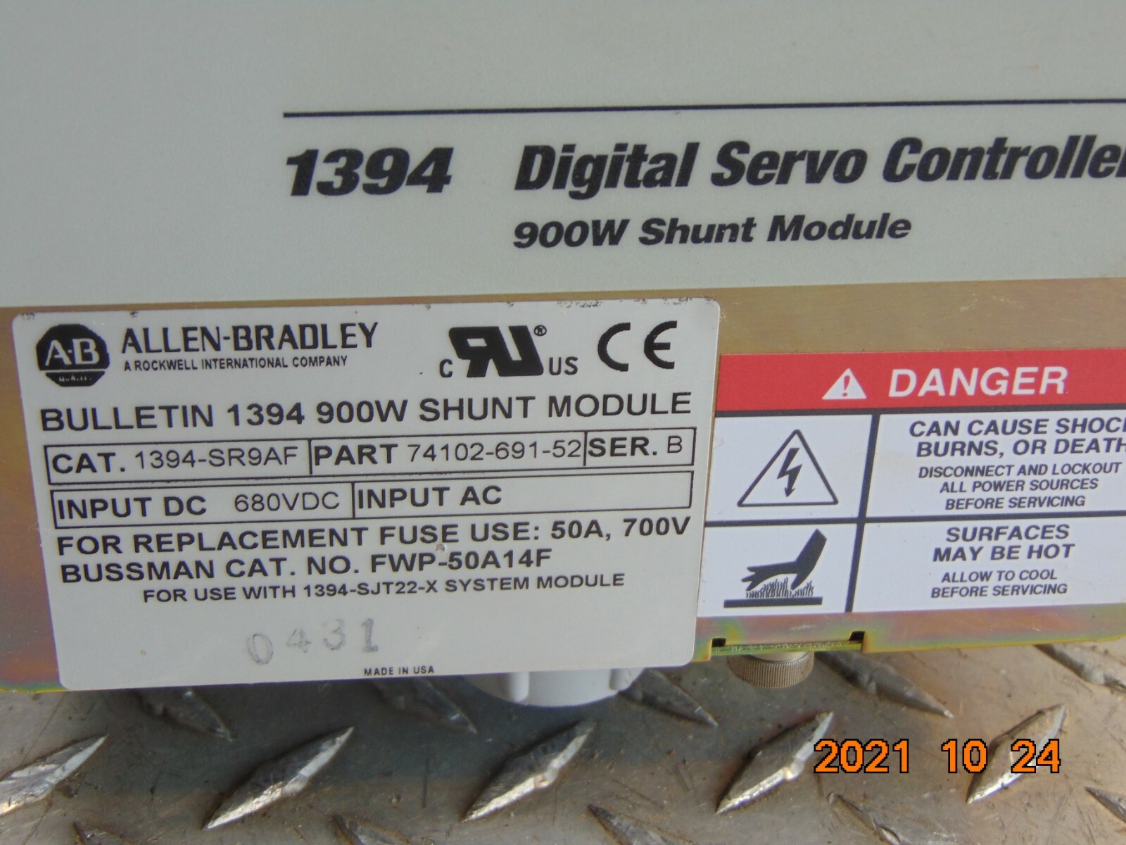 ALLEN BRADLEY 1394-SR9AF DIGITAL SERVO CONTROLLER 900W SHUNT MODULE