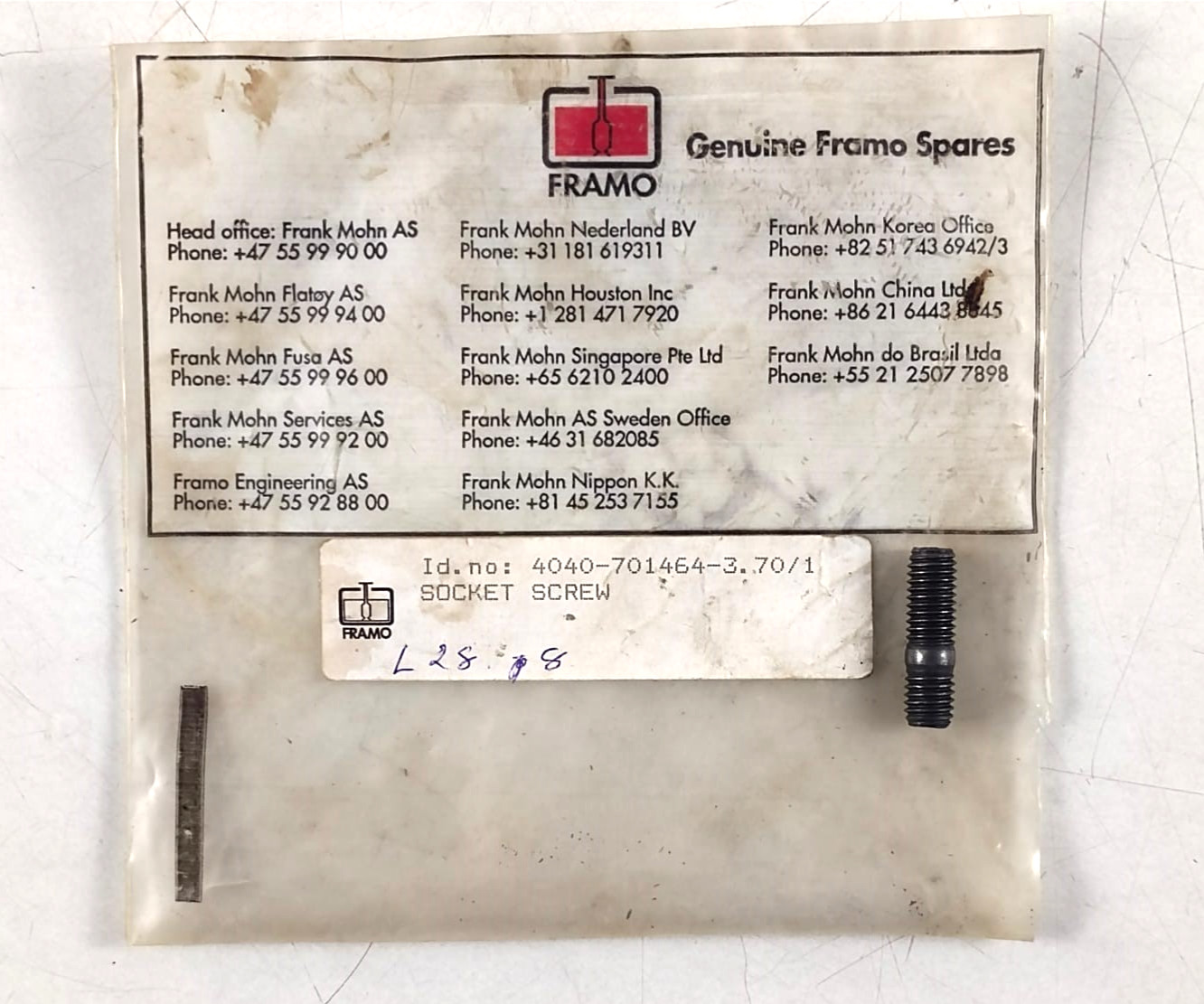 Socket Screw Id 4040-701464-3. 70/1 For Frank Mohn Framo Pump (Pack of 15 Pcs)