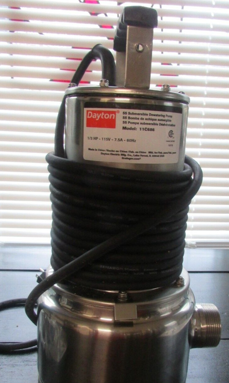 Dayton 11C686 Submersible Dewatering Pump 1/3HP 115V 75A 60Hz