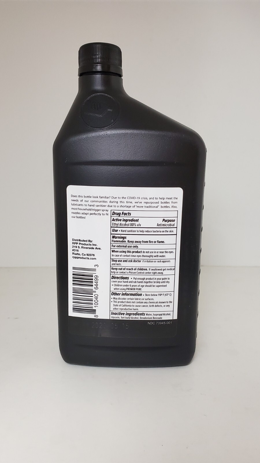 Ethyl Alcohol 80%, 1 Qt Bottle (32 fl oz)