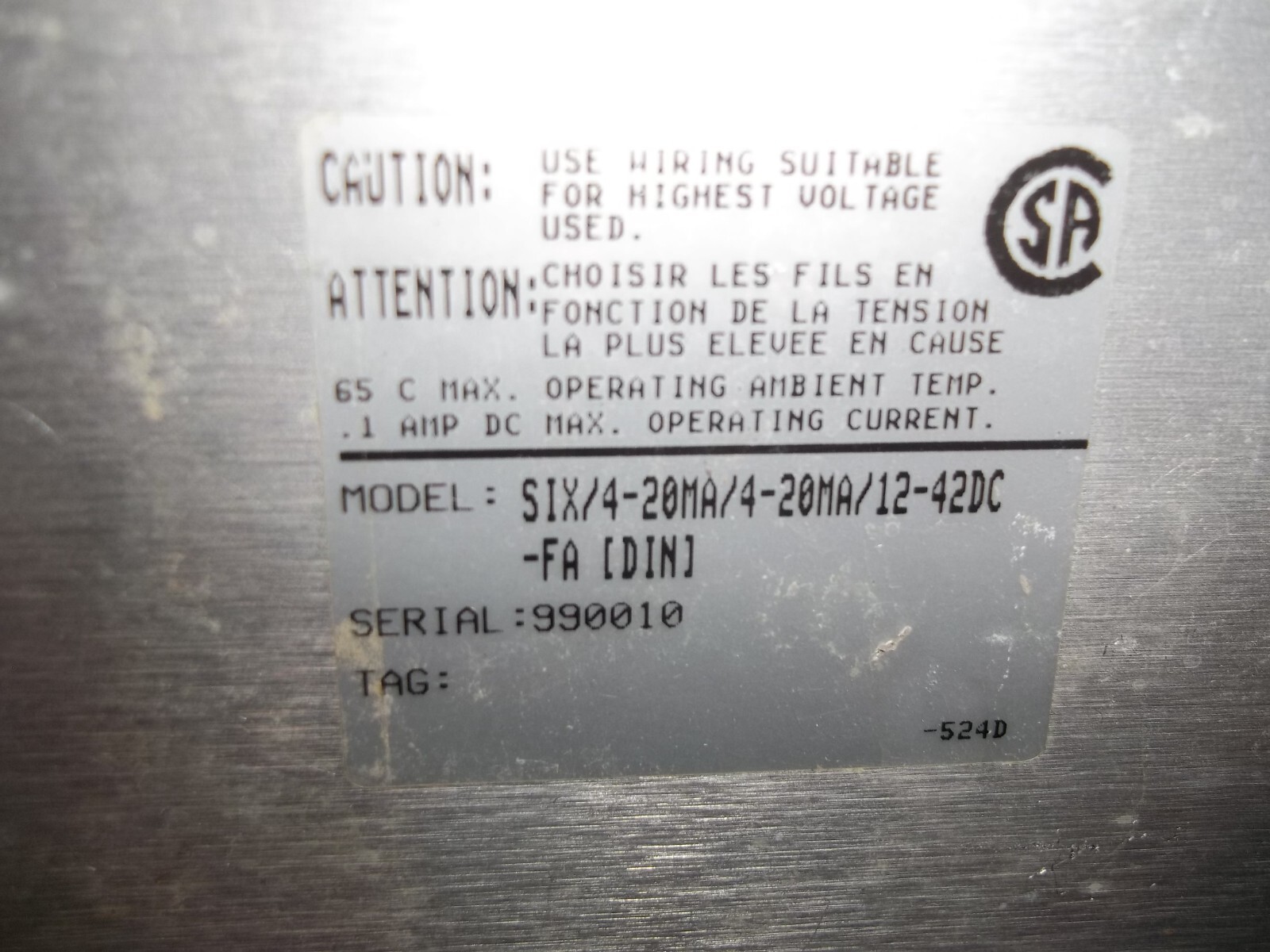 MOORE SIX/4-20MA/4-20MA/12-42DC-FA SIX SIGNAL ISOLATOR (306-1)