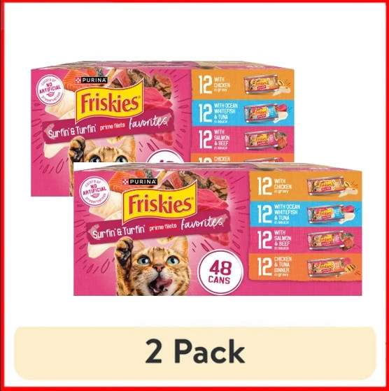 2PK Friskies Surfin’ & Turfin’ Prime Filets Adult Cat Wet Food,Variety Pack,48ct