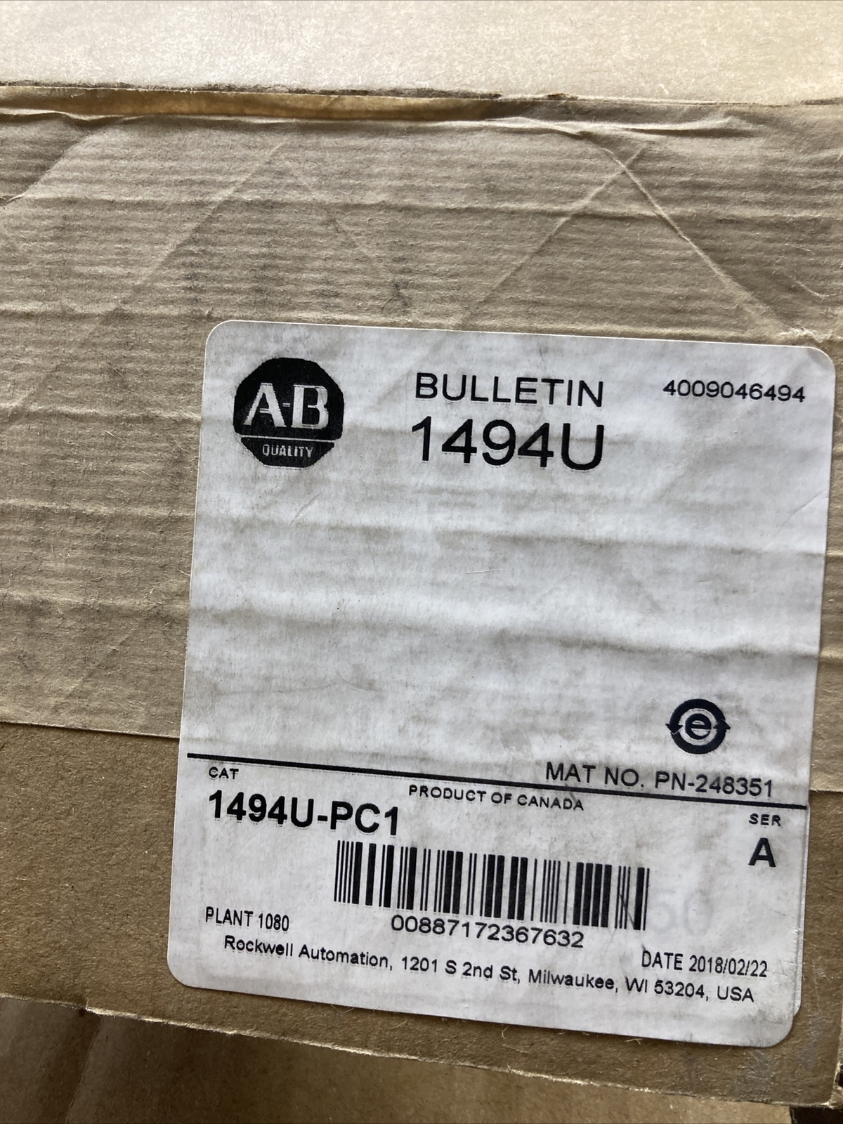New! Allen Bradley 1494U-PC1 Ser A Disconnect Switch Fuse Protective Cover