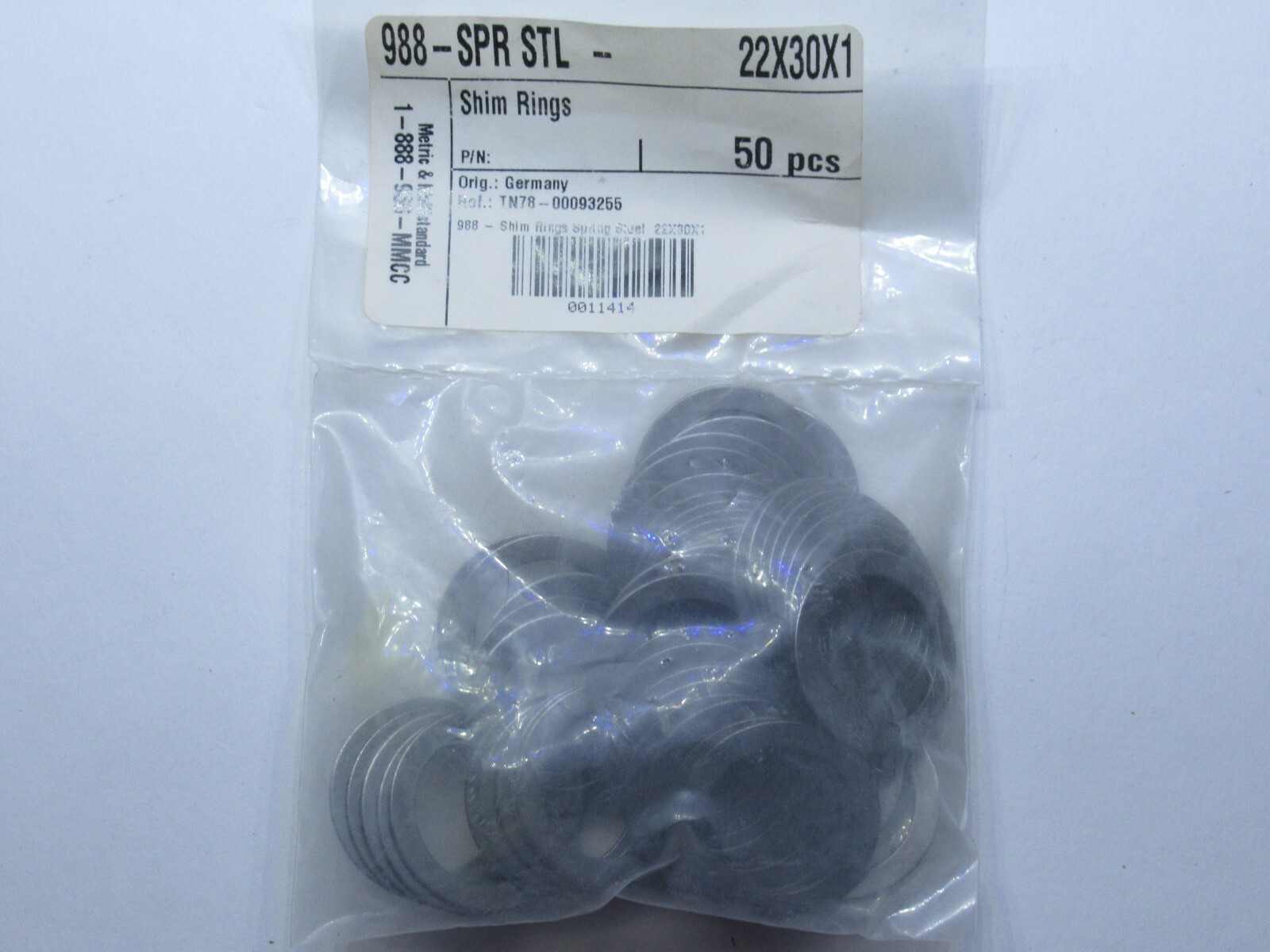 (NEW – Lot of 50) MCMASTER CARR SUPPLY 988-SPR STL 22X30X1 Shim Rings