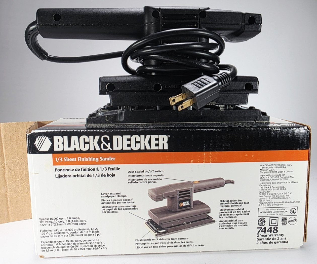 BLACK + DECKER 1/3 Sheet Finishing Sander 7448, 120V 1.2A (TESTED)