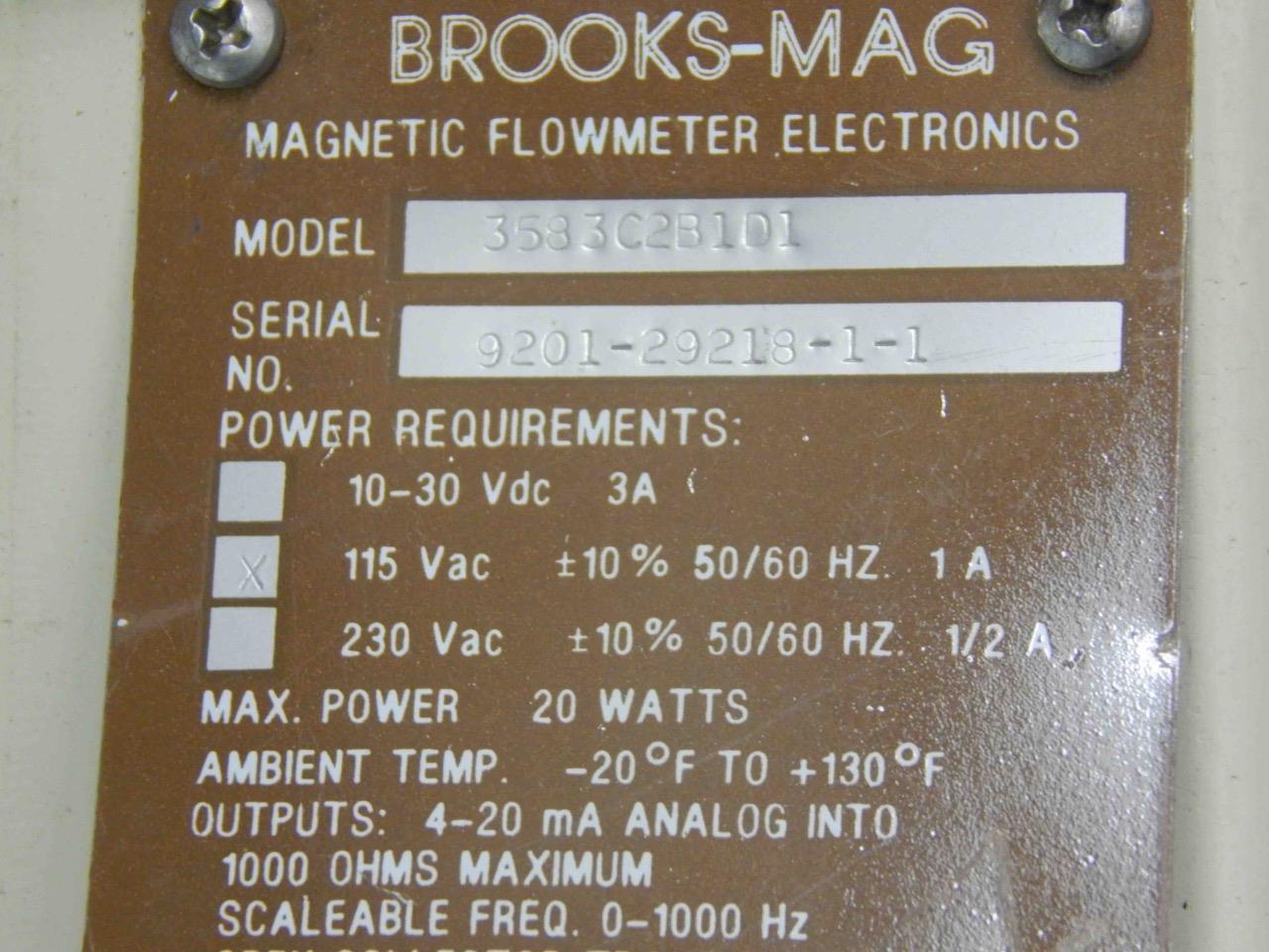 #32 Brooks 3583C2B1D1 MAG 3580 Series Magnetic Flowmeter ​115Vac