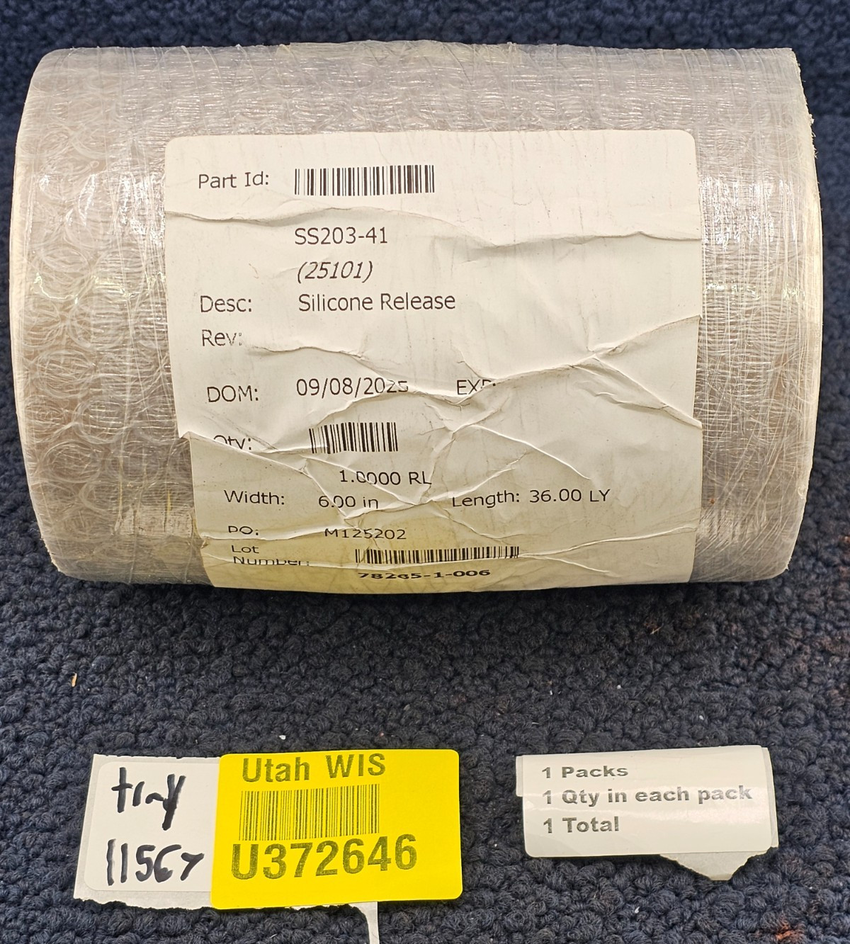 SS203-41 (25101) Silicone Release Roll 6.00 Width x 36.00 LY Length 78265-1-006