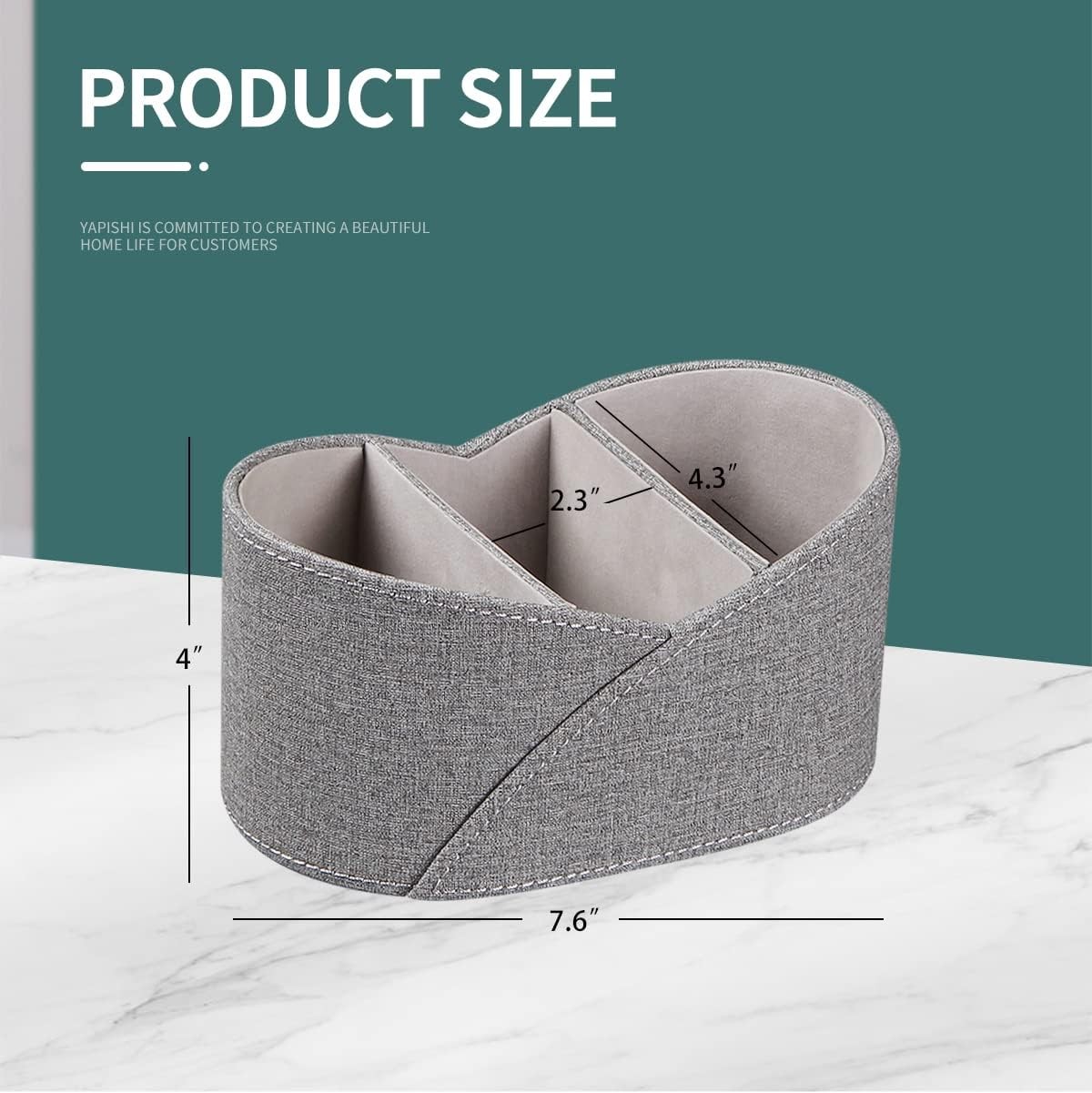 PU Leather Remote Control Holder with 3 Compartments, Remotes Holder, Grey