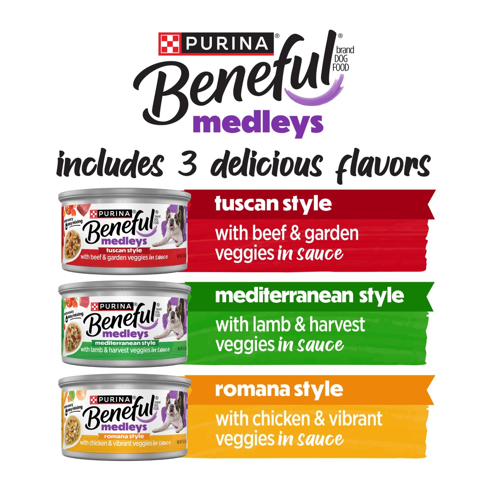 Purina Beneful Medleys Wet Dog Food Variety Pack, (Pack of 90) 3 oz. Cans