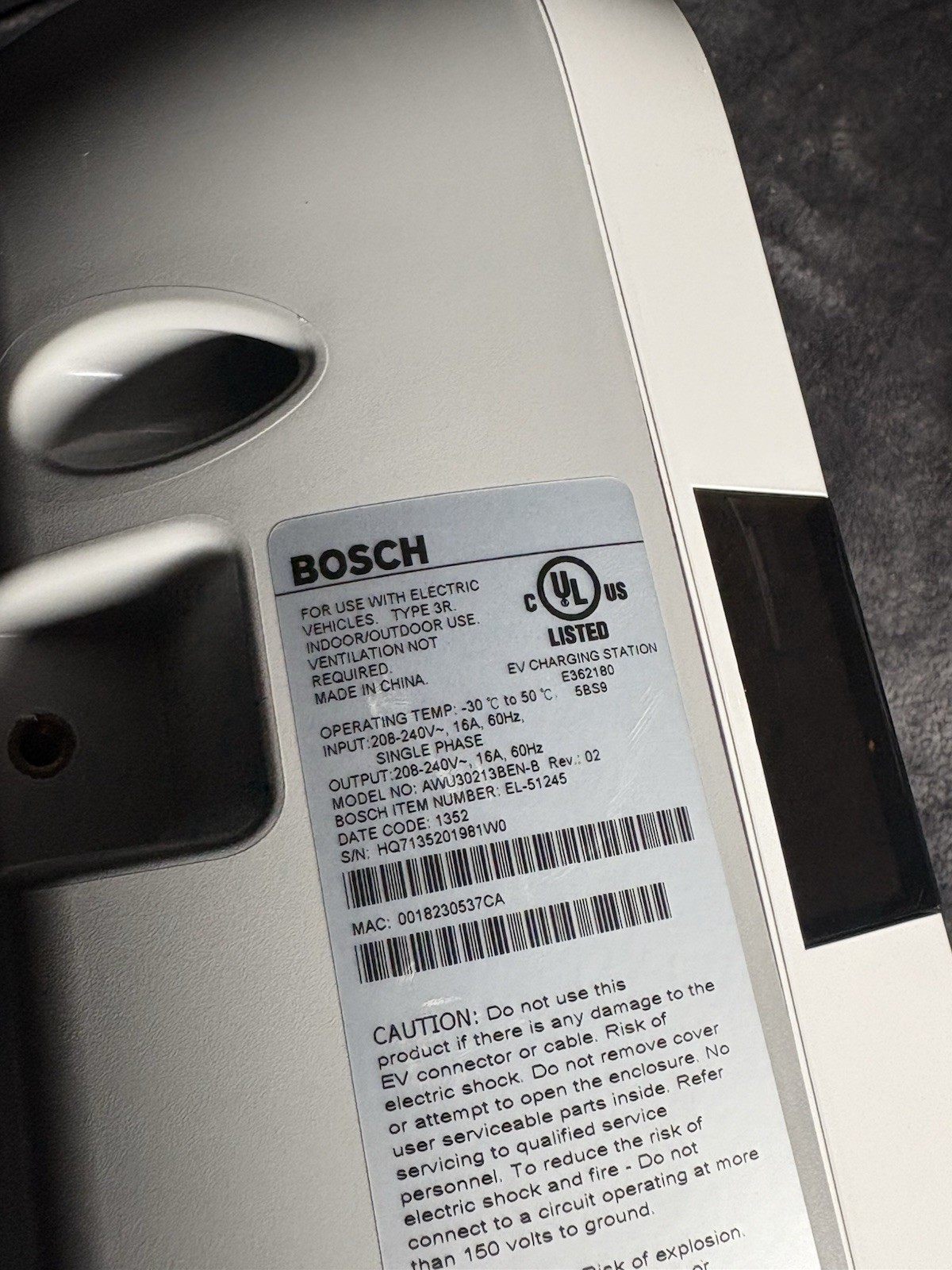 AWU30213BEN-B Bosch Power Max EV Charging Station E362180 Type 3R A3597DH