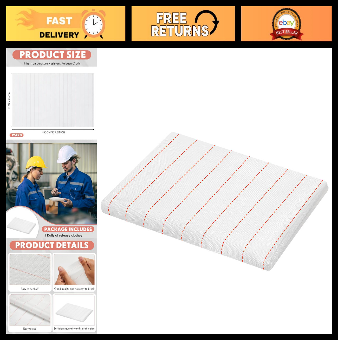 30″ Wide 5 Yard High Temp Resistant Peel Ply Release Cloth for Epoxy Resin, Fibe