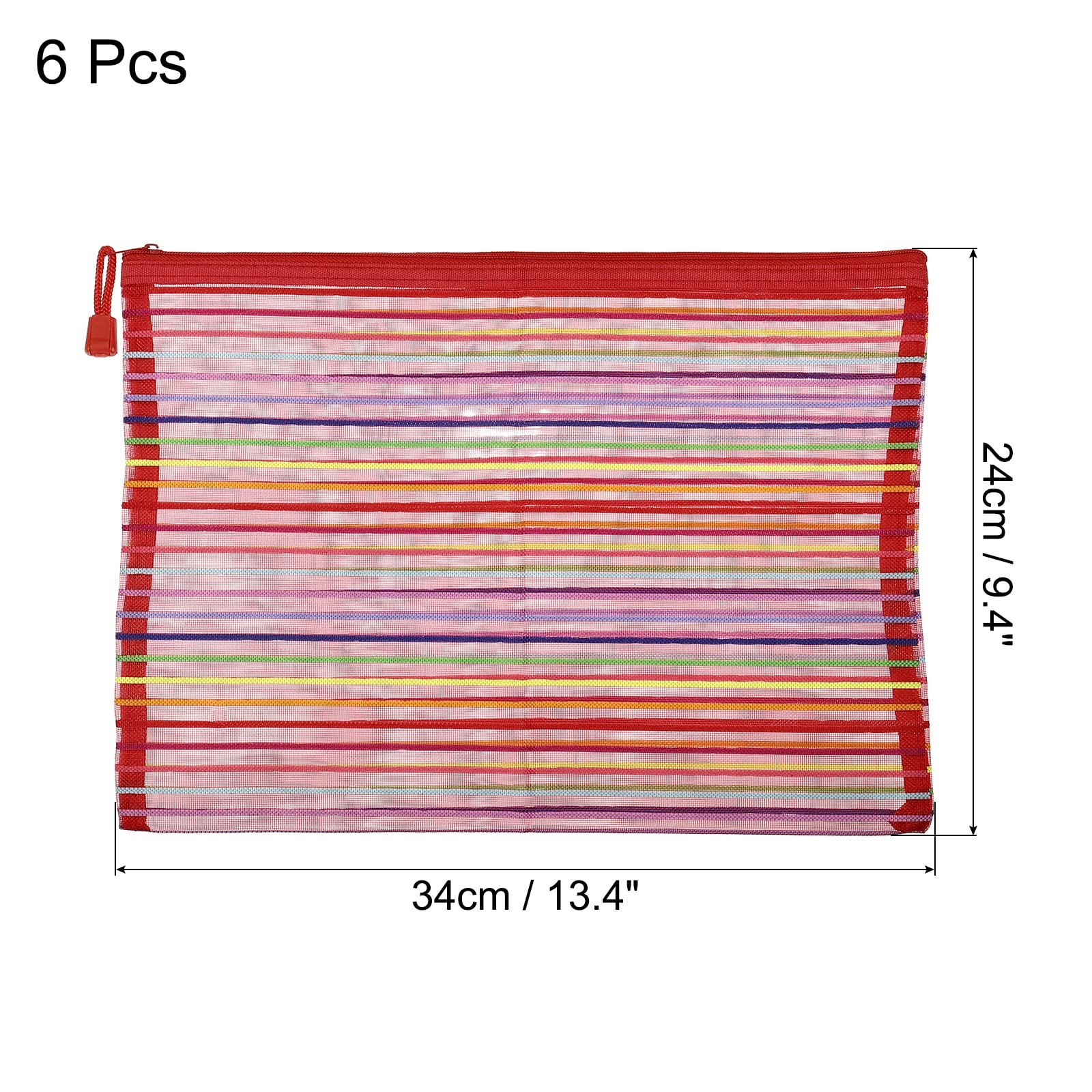MECCANIXITY Mesh Zipper Pouches, A4 Colorful Pencil Case Document File Red