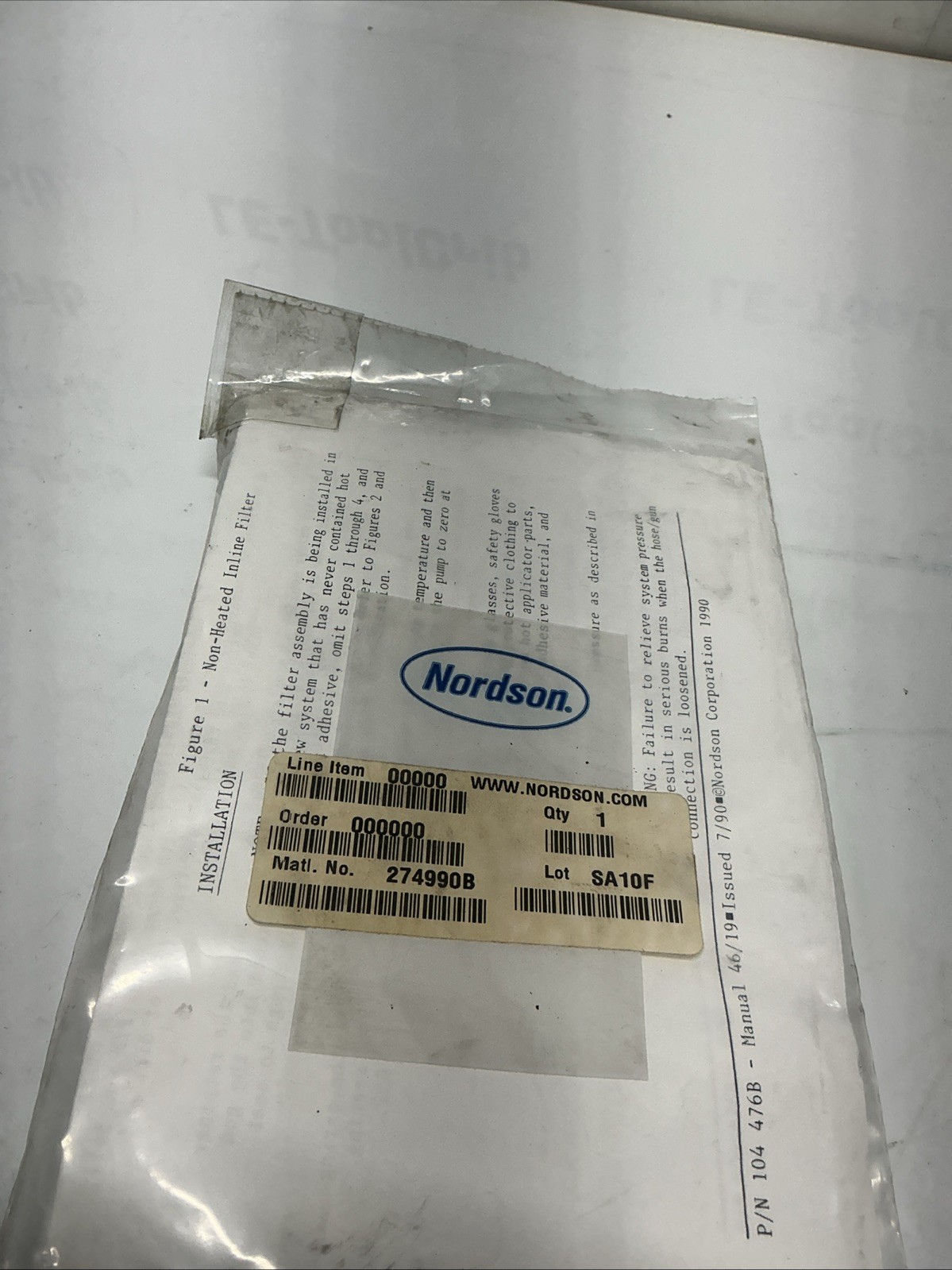 Nordson Non-Heated Inline Filters 104 476B Y-749