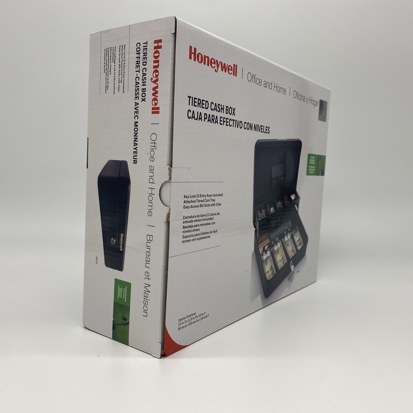 Honeywell Tiered Lever Cash Lockbox w/Bill Slots & Coin Tray (6213) BIN NEW