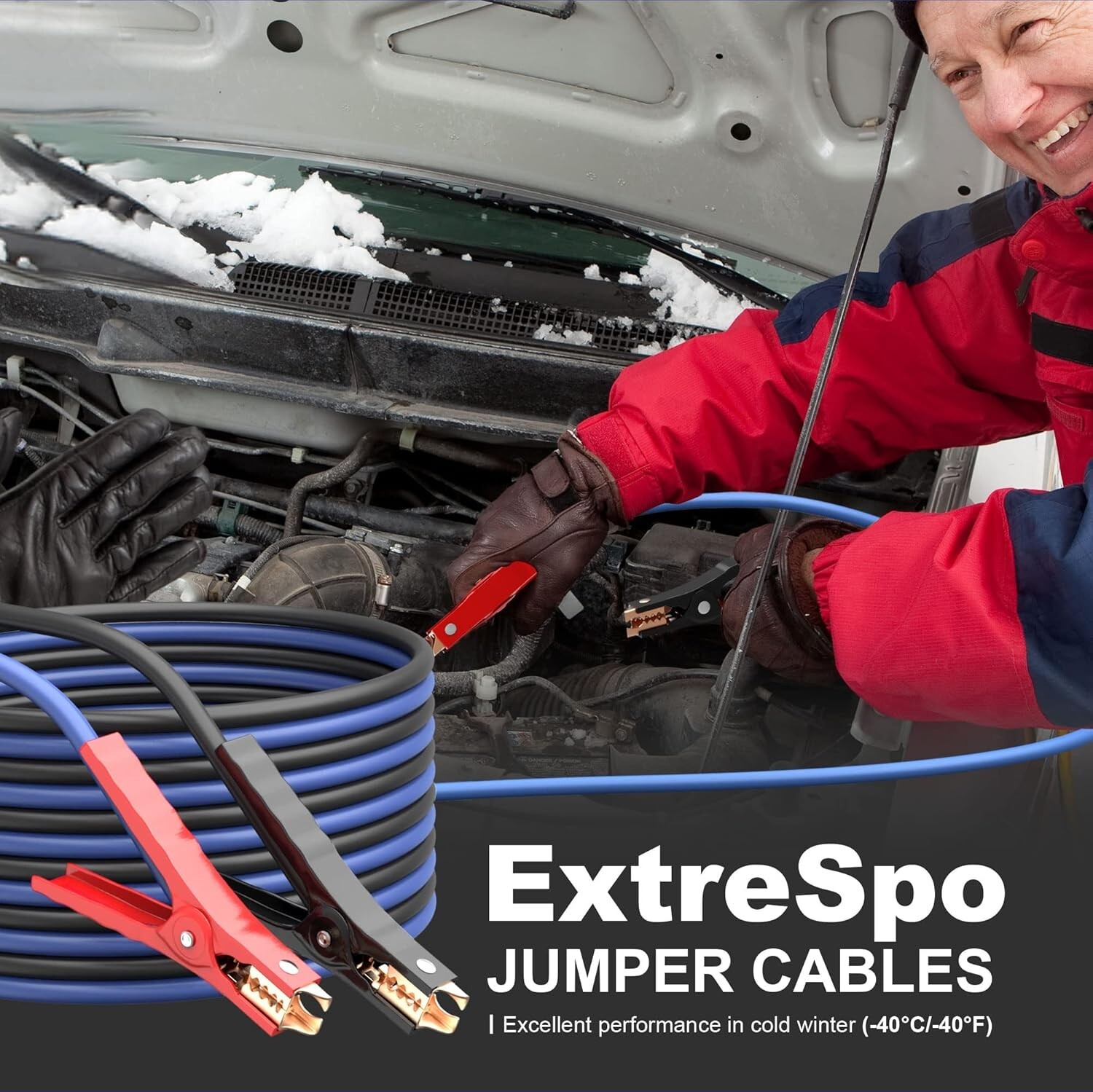 Heavy Duty Jumper Cables – 4 Gauge 20 Feet 600Amp Automotive Booster Cables for