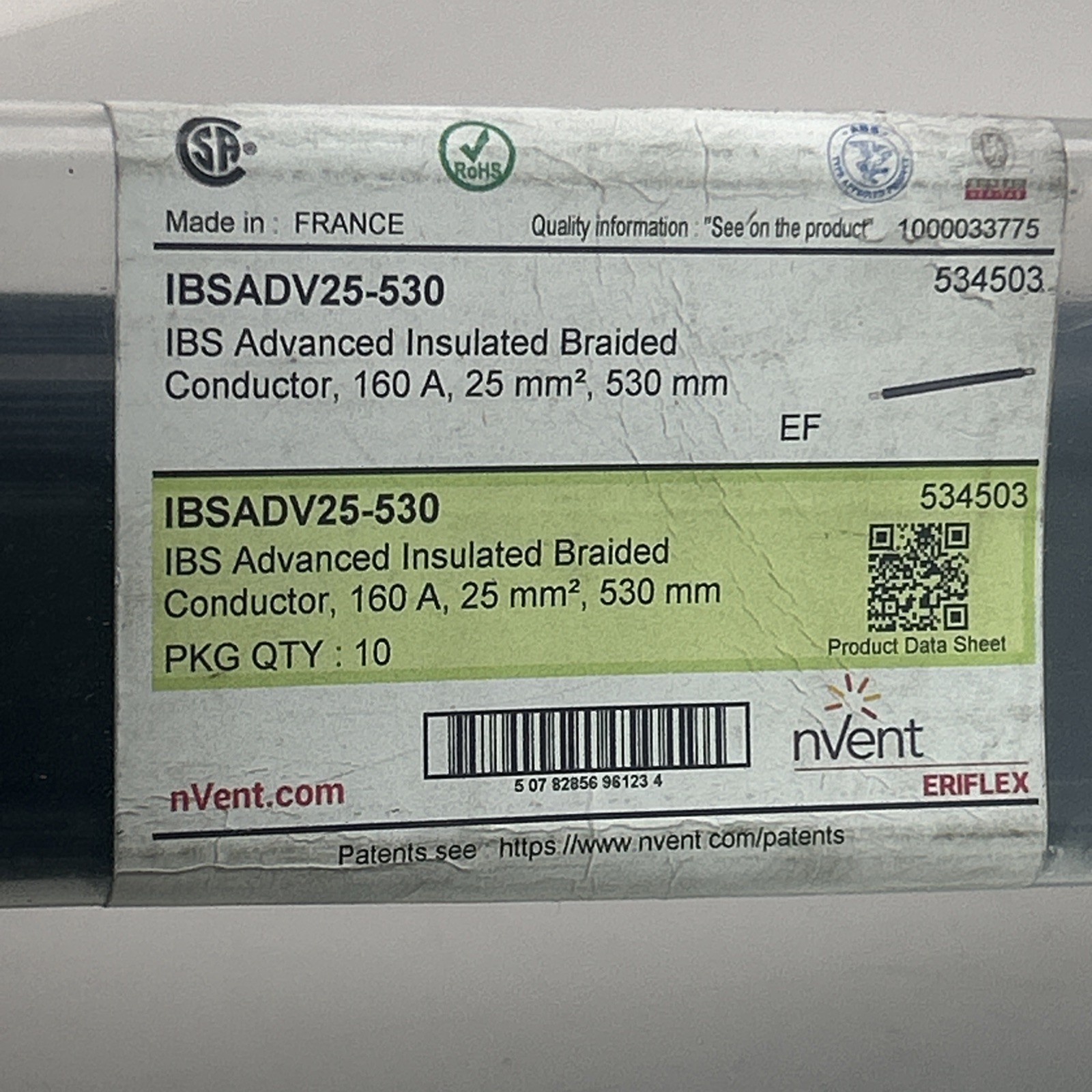 IBS Advanced Insulated Braided Conductor, 160 A, 0.79″ x 0.07″ x 20.87″ Nvent