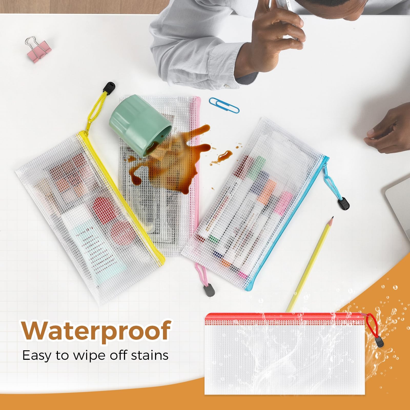 Umriox 48pcs Pencil Pouches, Mesh Bags with Zipper, A6 Size 16 A6-48P, A6-48P