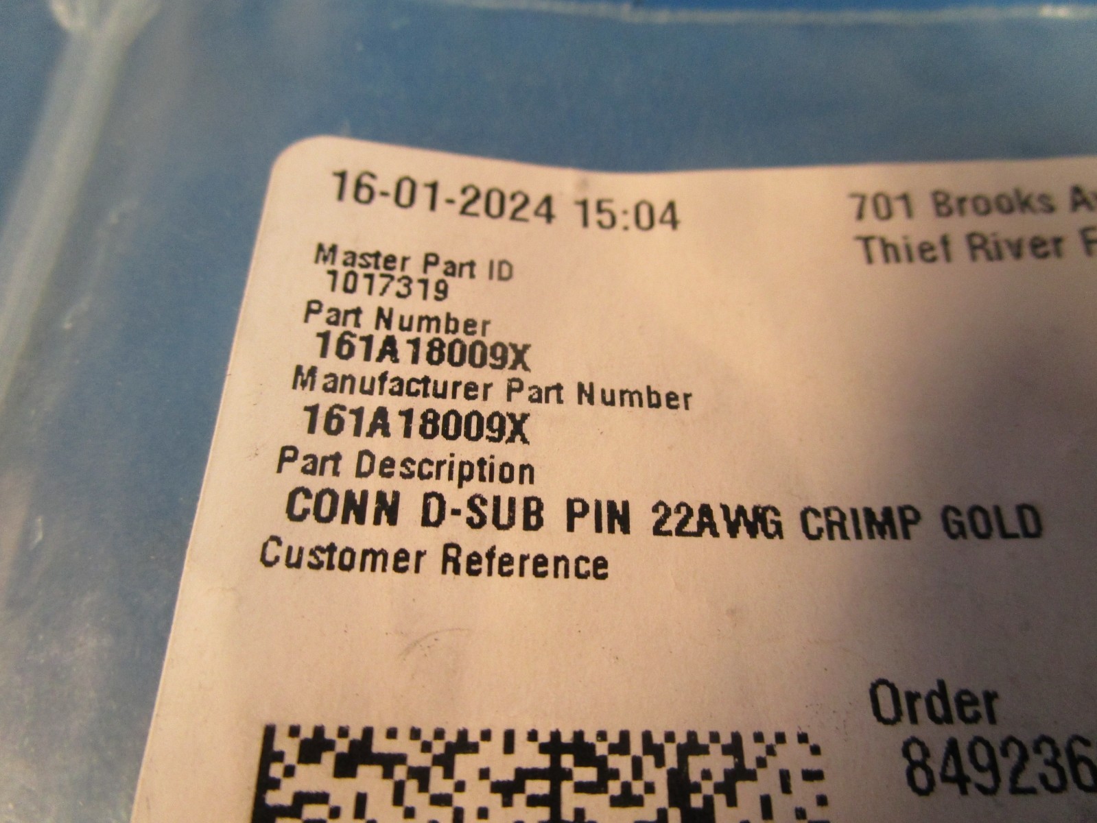 LOT OF 67 Amphenol CONEC, 161A18009X, CONN D-SUB PIN 22AWG CRIMP GOLD, D-Sub