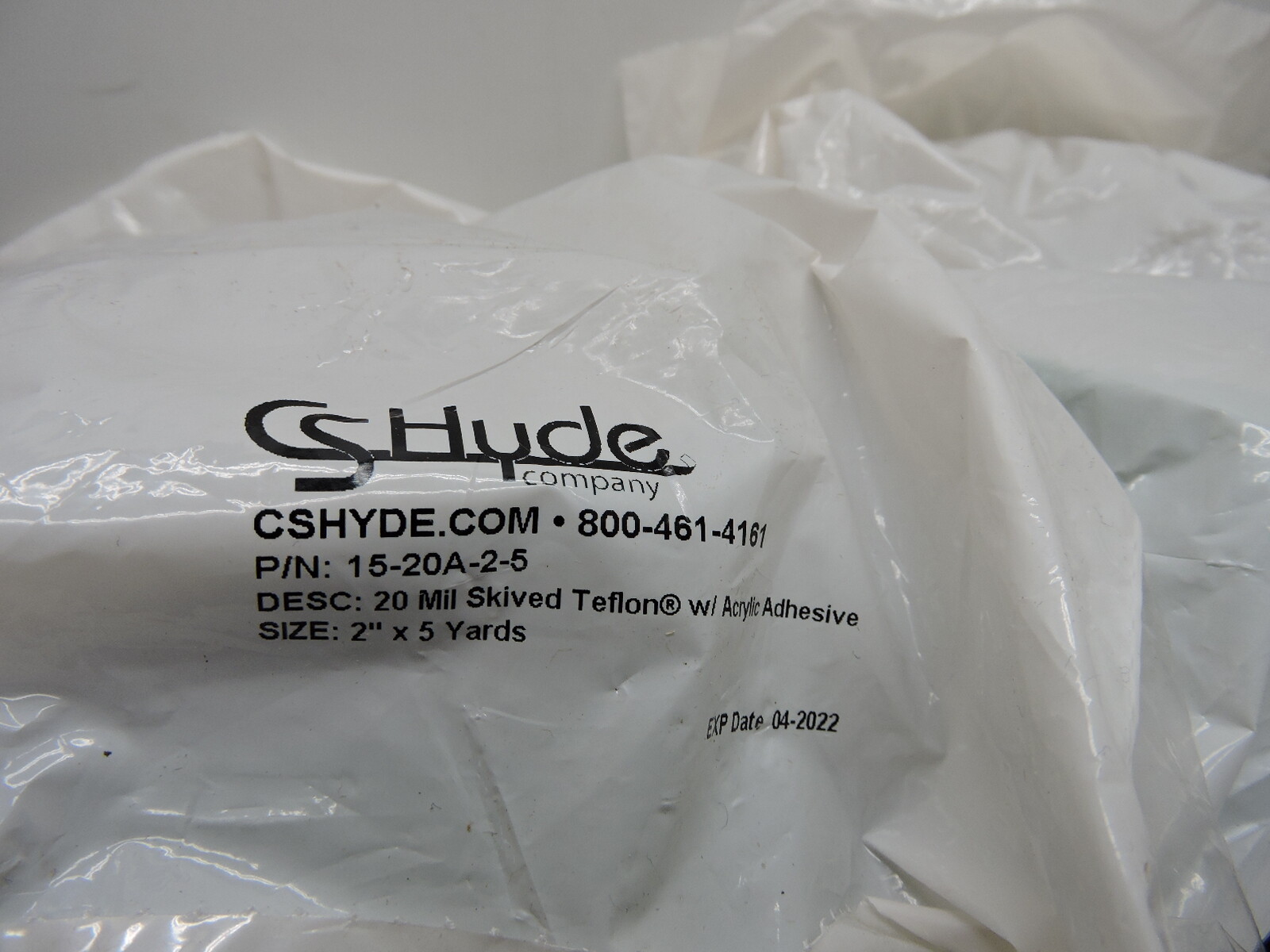 (4) – CS Hyde 15-20A-2-5 20 Mil Skived Teflon w/ Acrylic Adhesive (2″ x 5 Yards)
