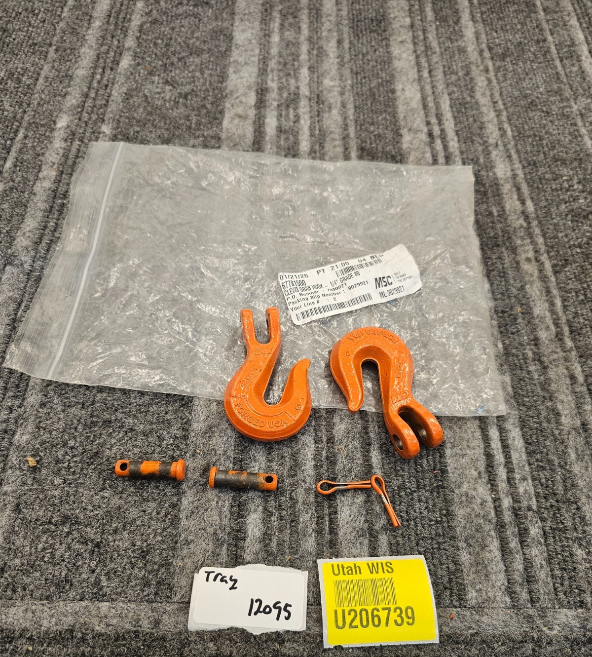(QTY 2) Columbus McKinnon: 1/4 in Grade 80 Orange Clevis Grab Hooks 3500 lbs WLL