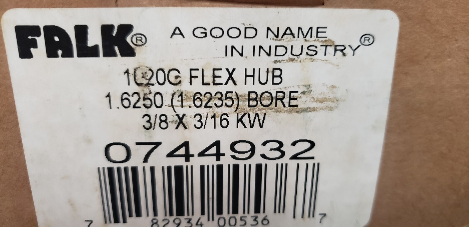 FALK 0744932 1020G FLEX HUB, 1.6250″ BORE, 3/8 x 3/16 KW, NIB