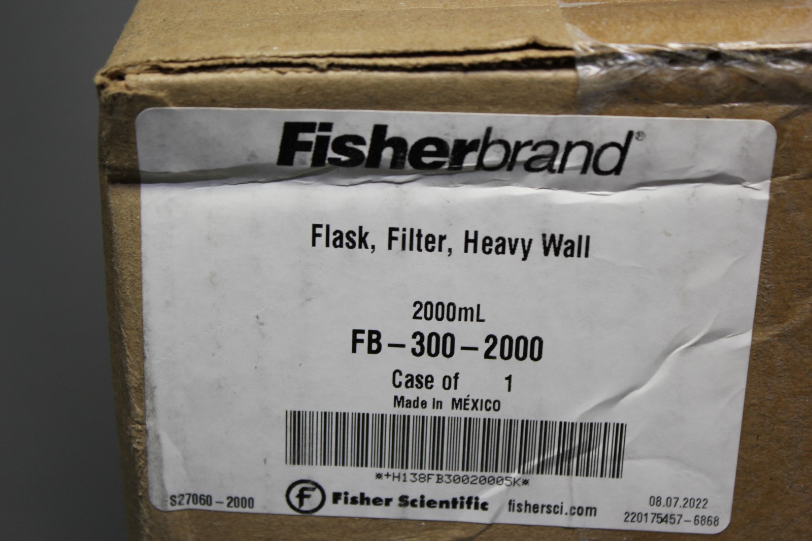 NEW FISHERBRAND 2000mL GLASS HEAVY WALL FILTER FLASK FB-300-2000