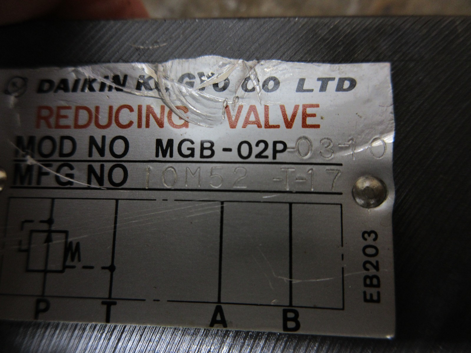 MORI SEIKI SL1 DAIKIN KOGYO REDUCING VALVE MGB-02P-03-10