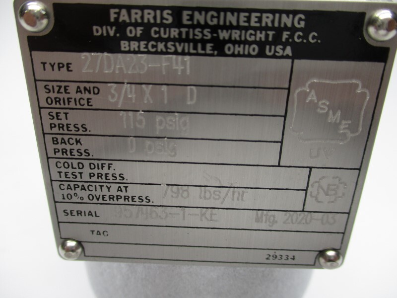 FARRIS ENGINEERING 27DA23-F41 115PSI 1″ NSNP