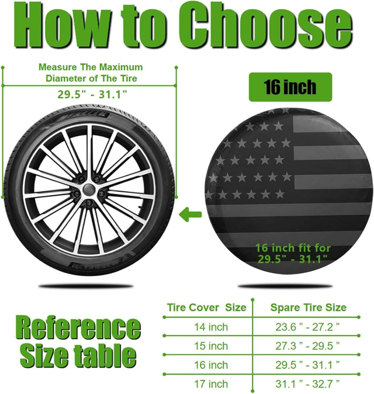 16 Inch Thickening Spare Tire Cover with American USA Flag Waterproof 16 inch