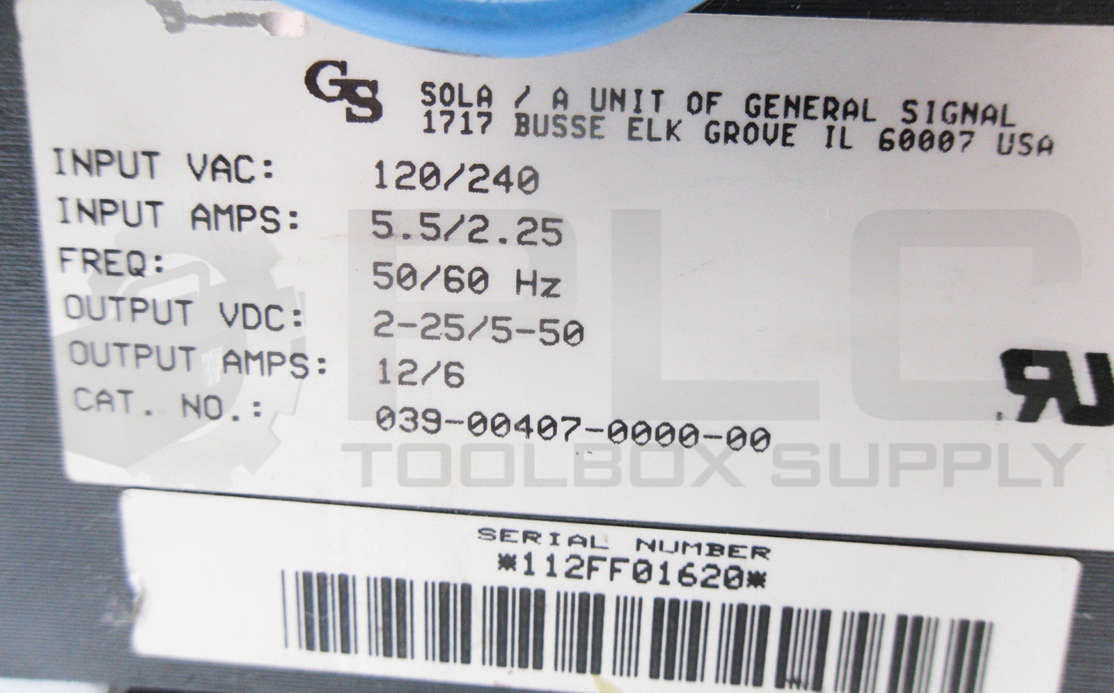 GS SOLA 039-00407-0000-00 RECTIFIER UNIT A UNIT OF GENERAL SIGNAL 120/240V