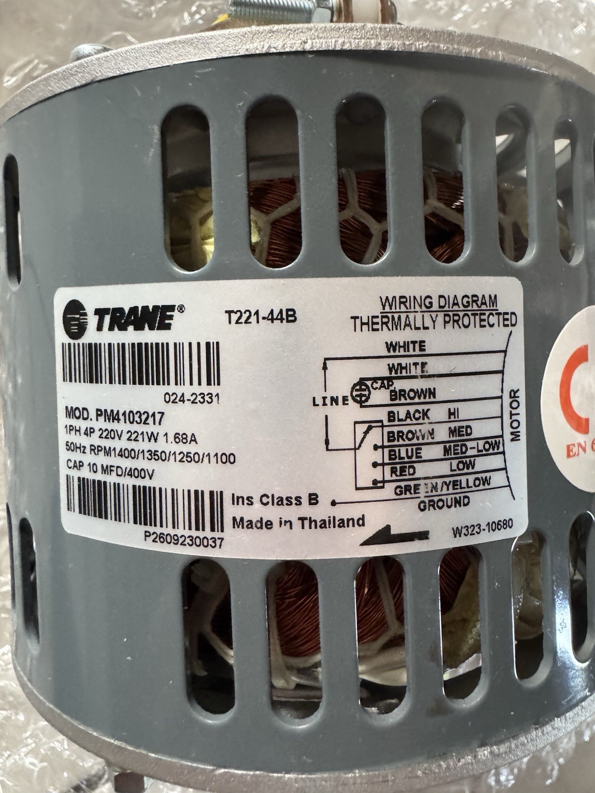TRANE MOT20511 PM4103217 221W 4SP 220VAC 1PH 50HZ 1400RPM