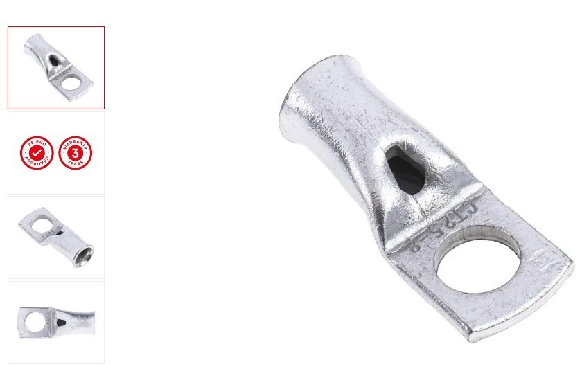 RS PRO Uninsulated Tubular Ring Terminal, M8 Stud Size to 25mm� Wire Size