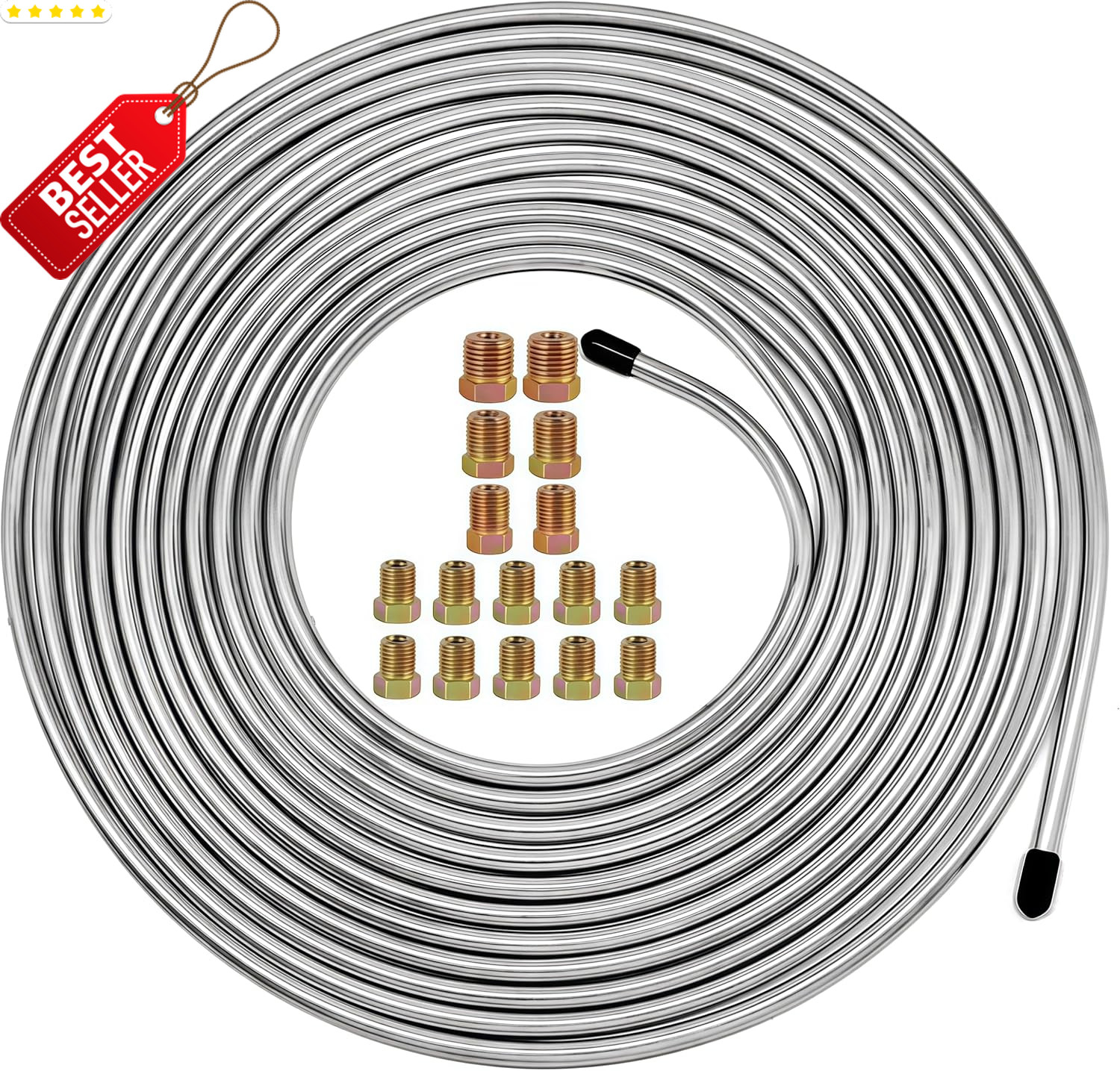 25Ft 3/16″ Brake Line Kit Zinc Steel Tubing w/ 16 Fittings for Car Truck SUV – U