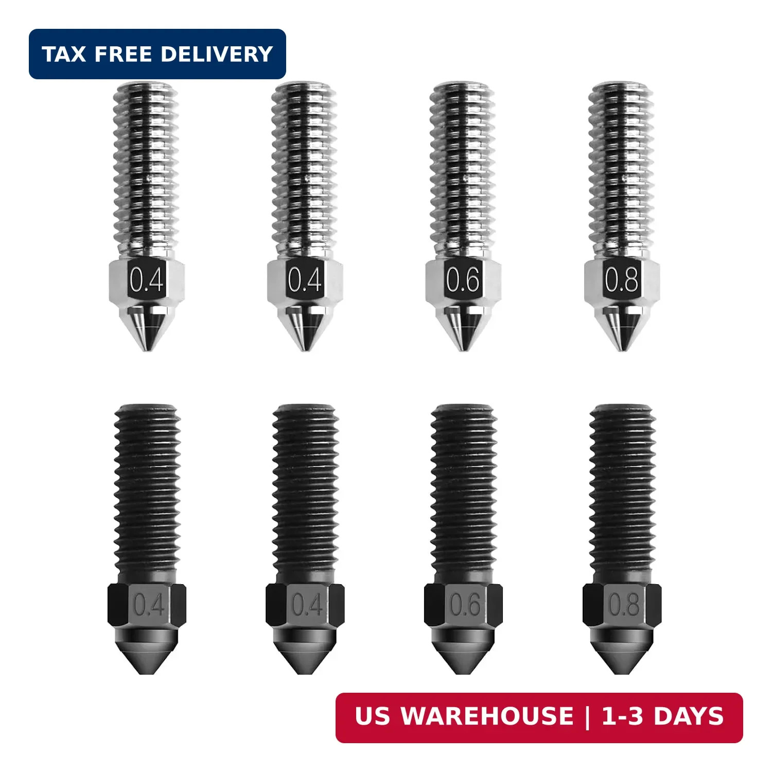 Comgrow K1 Nozzle Kits 0.4mm 0.6mm 0.8mm, 4pcs Hardened Steel Nozzles & 4pcs Cop