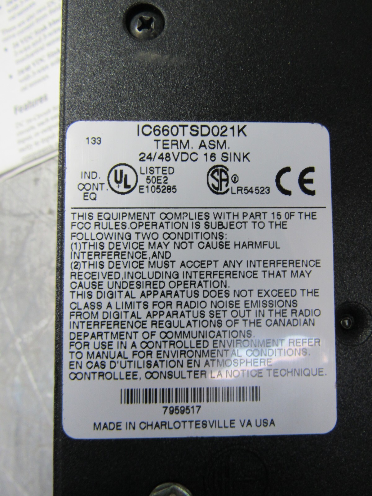 GE FANUC 16PT SINK TERMINAL ASM 24/48VDC IC660TSD021K NEW IN BOX !! OLD STOCK !!